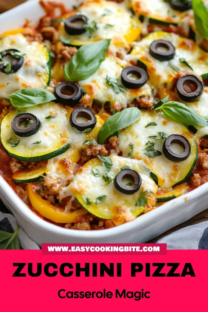 Discover a deliciously healthy pizza recipe with our Zucchini Pizza Casserole! This low-carb pizza alternative features layers of tender zucchini, savory ground turkey, and gooey cheese for a family-friendly meal. Perfect for those looking for easy casserole recipes, this ground turkey zucchini bake is a tasty and satisfying option. Don't miss out—try this simple recipe today! #HealthyEating #LowCarb #Casserole #ZucchiniPizzaCasserole