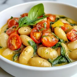 - 2 cans (15 oz each) butter beans, drained and rinsed - 2 tablespoons olive oil - 1 small onion, finely chopped - 4 cloves garlic, minced - 1 teaspoon dried Italian herbs (basil, oregano, thyme) - 1 cup cherry tomatoes, halved - 1 cup spinach, fresh - 1 cup heavy cream (or coconut cream for a dairy-free option) - Salt and pepper to taste - Fresh basil leaves for garnish You can swap heavy cream for coconut cream to make this dish dairy-free. Both options add creaminess. For herbs, fresh basil, oregano, or thyme may add more flavor than dried herbs. You can also use fresh tomatoes if you prefer. Just chop them and add them to the skillet after cooking the onion and garlic. {{ingredient_image_1}} Start by heating olive oil in a large skillet over medium heat. Once it’s hot, add the finely chopped onion. Sauté the onion for about 4-5 minutes until it turns translucent. This step builds a nice base flavor. Next, add minced garlic and dried Italian herbs. Cook this mix for one more minute until it smells great. Now, toss in the halved cherry tomatoes. Let them cook for 3-4 minutes until they soften a bit. Now it's time for the star of the dish: butter beans! Add the drained and rinsed butter beans into the skillet. Mix them gently until they are well coated with the onion and tomato mixture. After that, pour in the heavy cream. This makes the dish rich and creamy. Let it simmer for about 5 minutes. This helps the flavors blend and the cream thicken slightly. Next, fold in the fresh spinach. Cook it just until it wilts, which should take around 2-3 minutes. This adds a nice color and freshness. Finally, season with salt and pepper to your taste. Remove the skillet from heat. To make it look pretty, garnish the dish with fresh basil leaves before serving. Enjoy this creamy and flavorful delight! To get the right thickness with cream, use heavy cream. It adds richness. If you want a lighter option, try coconut cream. Both create a nice, smooth texture. Simmer gently after adding cream. This helps it thicken without curdling. You can boost the flavor with herbs and spices. Fresh basil is a great addition. Try adding a pinch of red pepper flakes for some heat. A squeeze of lemon juice brightens the dish, too. Experiment with what you like best! Use a large skillet to cook all the ingredients. This keeps everything mixed well. A wooden spoon is great for stirring. Make sure to keep the heat moderate. This helps the beans warm evenly and prevents burning. Enjoy the process! Pro Tips Use Fresh Herbs: Fresh basil can elevate the flavor of the dish. Add it just before serving to maintain its vibrant taste. Adjust Creaminess: Feel free to use more or less cream based on your preference for creaminess. Coconut cream is a great alternative for a dairy-free version. Perfectly Cooked Spinach: Add the spinach at the end to preserve its bright color and nutrients. Overcooking can make it soggy and dull. Customize the Beans: If you want a different texture, try mixing butter beans with chickpeas or white beans for added variety in your dish. {{image_2}} For a tasty plant-based dish, swap the heavy cream for coconut cream. This keeps the dish rich without dairy. You can also add in more vegetables, like zucchini or bell peppers, to boost nutrition. This way, you still enjoy creamy Tuscan butter beans without losing the flavor. Try using different beans if you can’t find butter beans. Cannellini or navy beans work great. If you want a lighter option, you can use low-fat cream or even almond milk. Fresh herbs give a vibrant taste, but dried ones work too. Just remember, the flavors will be a bit stronger with dried herbs. To make this dish even tastier, consider adding sun-dried tomatoes or olives. They bring a lovely depth to the sauce. You can also sprinkle in some red pepper flakes for a kick. Fresh parsley or rosemary can add a nice touch, making it feel even more Tuscan. These little tweaks can turn a simple meal into a flavorful feast. To keep your creamy Tuscan butter beans fresh, store leftovers in an airtight container. Make sure to let the dish cool down first. Place it in the fridge, where it will stay good for about three days. If you want to enjoy it later, keep it in smaller portions. This way, you can easily grab what you need. When it’s time to enjoy leftovers, reheat them gently. Use a skillet on low heat for the best results. Stir often to prevent sticking. You can also use a microwave; just cover the dish to keep moisture in. Heat it in short bursts, stirring in between. This helps maintain the creamy texture. If you want to freeze the creamy butter beans, place them in a freezer-safe container. Make sure to leave some space at the top, as the dish will expand when frozen. It’s best to eat it within three months. To thaw, put it in the fridge overnight. Reheat as mentioned before for best taste. Yes, you can use fresh butter beans. Fresh beans need to be cooked first. Boil them until tender, which takes about 30 minutes. This adds a nice texture and flavor to your dish. Creamy Tuscan Butter Beans pair well with many dishes. You can serve them with crusty bread or over rice. They also go nicely with grilled chicken or fish. A side salad adds a fresh touch as well. This dish lasts about 3 to 4 days in the fridge. Store it in an airtight container. Make sure it cools down before you put it away. This keeps the flavors fresh and tasty. Yes, you can make this dish ahead of time. It tastes even better after the flavors meld. Just reheat it gently on the stove. Stir well to ensure even heating. In this post, I shared how to make a creamy Tuscan butter bean dish. You learned about the key ingredients, cooking steps, and tips for flavor. I also covered variations, proper storage, and answered common questions. Remember, you can adjust ingredients to fit your taste. The dish is both easy and delicious. Enjoy creating your own version!