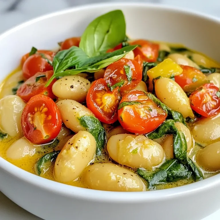 - 2 cans (15 oz each) butter beans, drained and rinsed - 2 tablespoons olive oil - 1 small onion, finely chopped - 4 cloves garlic, minced - 1 teaspoon dried Italian herbs (basil, oregano, thyme) - 1 cup cherry tomatoes, halved - 1 cup spinach, fresh - 1 cup heavy cream (or coconut cream for a dairy-free option) - Salt and pepper to taste - Fresh basil leaves for garnish You can swap heavy cream for coconut cream to make this dish dairy-free. Both options add creaminess. For herbs, fresh basil, oregano, or thyme may add more flavor than dried herbs. You can also use fresh tomatoes if you prefer. Just chop them and add them to the skillet after cooking the onion and garlic. {{ingredient_image_1}} Start by heating olive oil in a large skillet over medium heat. Once it’s hot, add the finely chopped onion. Sauté the onion for about 4-5 minutes until it turns translucent. This step builds a nice base flavor. Next, add minced garlic and dried Italian herbs. Cook this mix for one more minute until it smells great. Now, toss in the halved cherry tomatoes. Let them cook for 3-4 minutes until they soften a bit. Now it's time for the star of the dish: butter beans! Add the drained and rinsed butter beans into the skillet. Mix them gently until they are well coated with the onion and tomato mixture. After that, pour in the heavy cream. This makes the dish rich and creamy. Let it simmer for about 5 minutes. This helps the flavors blend and the cream thicken slightly. Next, fold in the fresh spinach. Cook it just until it wilts, which should take around 2-3 minutes. This adds a nice color and freshness. Finally, season with salt and pepper to your taste. Remove the skillet from heat. To make it look pretty, garnish the dish with fresh basil leaves before serving. Enjoy this creamy and flavorful delight! To get the right thickness with cream, use heavy cream. It adds richness. If you want a lighter option, try coconut cream. Both create a nice, smooth texture. Simmer gently after adding cream. This helps it thicken without curdling. You can boost the flavor with herbs and spices. Fresh basil is a great addition. Try adding a pinch of red pepper flakes for some heat. A squeeze of lemon juice brightens the dish, too. Experiment with what you like best! Use a large skillet to cook all the ingredients. This keeps everything mixed well. A wooden spoon is great for stirring. Make sure to keep the heat moderate. This helps the beans warm evenly and prevents burning. Enjoy the process! Pro Tips Use Fresh Herbs: Fresh basil can elevate the flavor of the dish. Add it just before serving to maintain its vibrant taste. Adjust Creaminess: Feel free to use more or less cream based on your preference for creaminess. Coconut cream is a great alternative for a dairy-free version. Perfectly Cooked Spinach: Add the spinach at the end to preserve its bright color and nutrients. Overcooking can make it soggy and dull. Customize the Beans: If you want a different texture, try mixing butter beans with chickpeas or white beans for added variety in your dish. {{image_2}} For a tasty plant-based dish, swap the heavy cream for coconut cream. This keeps the dish rich without dairy. You can also add in more vegetables, like zucchini or bell peppers, to boost nutrition. This way, you still enjoy creamy Tuscan butter beans without losing the flavor. Try using different beans if you can’t find butter beans. Cannellini or navy beans work great. If you want a lighter option, you can use low-fat cream or even almond milk. Fresh herbs give a vibrant taste, but dried ones work too. Just remember, the flavors will be a bit stronger with dried herbs. To make this dish even tastier, consider adding sun-dried tomatoes or olives. They bring a lovely depth to the sauce. You can also sprinkle in some red pepper flakes for a kick. Fresh parsley or rosemary can add a nice touch, making it feel even more Tuscan. These little tweaks can turn a simple meal into a flavorful feast. To keep your creamy Tuscan butter beans fresh, store leftovers in an airtight container. Make sure to let the dish cool down first. Place it in the fridge, where it will stay good for about three days. If you want to enjoy it later, keep it in smaller portions. This way, you can easily grab what you need. When it’s time to enjoy leftovers, reheat them gently. Use a skillet on low heat for the best results. Stir often to prevent sticking. You can also use a microwave; just cover the dish to keep moisture in. Heat it in short bursts, stirring in between. This helps maintain the creamy texture. If you want to freeze the creamy butter beans, place them in a freezer-safe container. Make sure to leave some space at the top, as the dish will expand when frozen. It’s best to eat it within three months. To thaw, put it in the fridge overnight. Reheat as mentioned before for best taste. Yes, you can use fresh butter beans. Fresh beans need to be cooked first. Boil them until tender, which takes about 30 minutes. This adds a nice texture and flavor to your dish. Creamy Tuscan Butter Beans pair well with many dishes. You can serve them with crusty bread or over rice. They also go nicely with grilled chicken or fish. A side salad adds a fresh touch as well. This dish lasts about 3 to 4 days in the fridge. Store it in an airtight container. Make sure it cools down before you put it away. This keeps the flavors fresh and tasty. Yes, you can make this dish ahead of time. It tastes even better after the flavors meld. Just reheat it gently on the stove. Stir well to ensure even heating. In this post, I shared how to make a creamy Tuscan butter bean dish. You learned about the key ingredients, cooking steps, and tips for flavor. I also covered variations, proper storage, and answered common questions. Remember, you can adjust ingredients to fit your taste. The dish is both easy and delicious. Enjoy creating your own version!