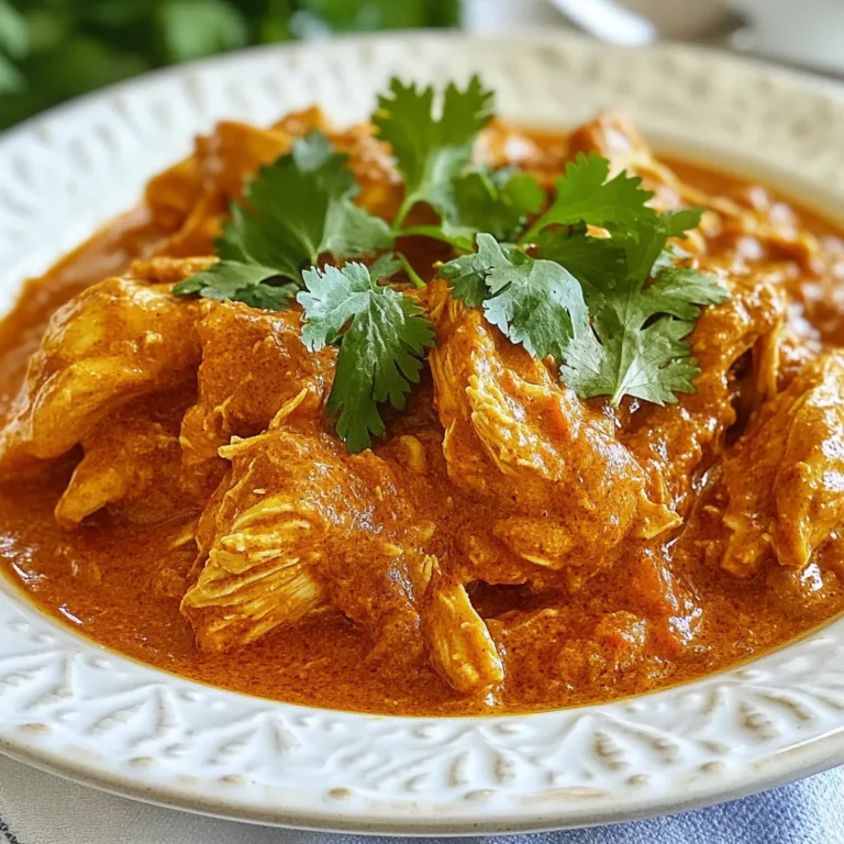 To make a tasty Crockpot Butter Chicken, gather these ingredients: - 1.5 lbs boneless, skinless chicken thighs - 1 medium onion, finely chopped - 3 cloves garlic, minced - 1 tablespoon ginger, minced - 1 can (14 oz) crushed tomatoes - 1 can (13.5 oz) coconut milk - 1/4 cup unsalted butter - 1 tablespoon garam masala - 1 teaspoon cumin - 1 teaspoon turmeric - 1 teaspoon paprika - 1/2 teaspoon cayenne pepper (adjust for spice preference) - Salt to taste - Fresh cilantro, for garnishing Each ingredient plays a key role in creating rich flavors. Chicken thighs stay juicy and tender. Onions, garlic, and ginger add depth. Crushed tomatoes and coconut milk give creaminess. Spices like garam masala, cumin, and turmeric bring warmth and color. Butter enriches the sauce, while salt boosts all the flavors. Fresh cilantro brightens the dish, making it visually appealing. {{ingredient_image_1}} First, grab a large bowl. In this bowl, combine the crushed tomatoes, coconut milk, and unsalted butter. Then, add the minced garlic, minced ginger, and all the spices: garam masala, cumin, turmeric, paprika, cayenne pepper, and salt. Mix them well. You want a smooth sauce, so stir until everything blends perfectly. This step creates the rich flavor base for the butter chicken. Next, take your crockpot. Layer the chicken thighs in the bottom, spreading them out evenly. Make sure they are not stacked. Then, pour the prepared sauce over the chicken. Ensure it covers the chicken completely. This helps the meat absorb all those yummy flavors. Now, it’s time to set your crockpot. You can choose low heat for 6 to 8 hours. If you’re in a hurry, set it to high for 3 to 4 hours. Either way, the chicken will become tender and juicy. It’s best to check that the chicken is cooked through before moving on. Once the cooking time is up, take two forks and shred the chicken right in the crockpot. Mix it well with the sauce. This step makes every bite flavorful. After mixing, taste the dish. Adjust the seasoning if needed, adding more salt or spices to match your taste. Serve your butter chicken over steamed rice or with warm naan bread. Don’t forget to garnish with fresh cilantro for a pop of color and flavor! Using fresh spices is key to great flavor. Fresh spices add depth to your dish. I recommend using whole spices whenever possible. You can grind them just before use. This helps release their oils and flavor. If you want to adjust spice levels, start small. Taste the dish as you go. You can always add more spice, but you can’t take it out! Sometimes the sauce can end up too watery. If this happens, you can thicken it easily. Mix a tablespoon of cornstarch with two tablespoons of water. Stir this mix into the sauce. Let it cook for another 30 minutes. For a creamier texture, add more coconut milk or a bit of heavy cream. This makes the dish richer and smoother. You can prepare some parts of this dish ahead of time. You can chop the onions and garlic the night before. You can also mix the sauce and store it in the fridge. Marinating the chicken in the sauce for a few hours adds great flavor. This makes the cooking time even better. Just remember to cook it the next day! Pro Tips Marinate for Extra Flavor: For a deeper flavor profile, marinate the chicken in the spices and a bit of yogurt for a few hours or overnight before cooking. Use Fresh Spices: Freshly ground spices can significantly enhance the flavor of your dish. Consider grinding whole spices just before adding them to the recipe. Adjusting Spice Levels: If you're sensitive to heat, start with less cayenne pepper and add more gradually to suit your taste. Leftover Storage: Store any leftovers in an airtight container in the refrigerator for up to 4 days, or freeze for up to 3 months for a quick meal later. {{image_2}} You can switch chicken thighs for other proteins. Tofu is a great choice for a plant-based meal. It absorbs the sauce well. Use firm tofu for the best texture. For beef lovers, try using cubed beef chuck. Cook it longer, about 8 hours on low. This will make the beef tender and flavorful. To make a vegetarian butter chicken, use chickpeas or paneer. These options provide protein and hold flavors well. Follow the same steps from the original recipe. Just swap the chicken for your chosen protein. The sauce will shine through just as bright. Want to add a twist? Toss in chopped spinach or bell peppers. They add color and nutrients. You can also play with spices. Consider adding cinnamon for warmth or cardamom for a floral note. Adjust the cayenne for more heat. Your dish will be unique every time! After making your butter chicken, let it cool. Place it in an airtight container. It stays fresh for about 3 to 4 days in the fridge. If you want to eat it later, proper cooling is key. This helps keep the flavors intact and safe to eat. To freeze leftovers, wait until the butter chicken is completely cool. Pour it into a freezer-safe container. Make sure to leave some space at the top for expansion. You can freeze it for up to 3 months. When you are ready to eat it, thaw it overnight in the fridge. For reheating, use low heat on the stove or microwave. To safely reheat butter chicken, heat it until it's hot all the way through. You can use the microwave or a pot on the stove. Stir it often to ensure even heating. If it looks too thick, add a bit of water or coconut milk to get the right texture. Enjoy your comforting meal! Butter chicken, or murgh makhani, comes from India. It started in Delhi in the 1950s. The dish mixes chicken with a rich, creamy sauce. This sauce has tomatoes, butter, and spices. Butter chicken is now famous around the world. It brings comfort and warmth to many meals. Yes, you can use frozen chicken thighs in this recipe. Just make sure to check the cooking time. If your chicken is frozen, cook it on high for about 5-6 hours. If it's thawed, a low setting for 6-8 hours works best. Always ensure the chicken reaches 165°F for safety. Butter chicken pairs well with several sides. Here are some tasty options: - Steamed rice - Naan bread - Roti - Cucumber salad - Yogurt raita These sides complement the rich flavors of butter chicken perfectly. Yes, you can adjust the spice level to your taste. Add more cayenne pepper for heat. You could also try adding fresh green chilies. If you prefer mild flavors, reduce or omit the cayenne. Always taste the sauce before serving to find your perfect spice level. This butter chicken recipe is easy and packed with flavor. You learned about key ingredients, simple steps, and helpful tips. You can also try protein swaps or make it vegetarian. Proper storage and reheating ensure delicious meals anytime. Enjoy experimenting with flavors and customizing this dish to your taste. Whether for a cozy dinner or a special occasion, this recipe has you covered. Dive in and savor every bite with confidence!