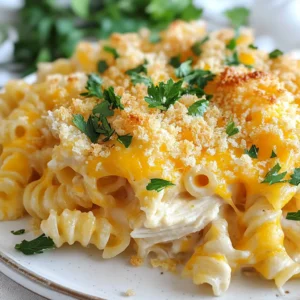 To make a delicious Cheesy Ranch Rotini Bake, gather these simple ingredients: - 2 cups rotini pasta - 2 tablespoons butter - 1 cup diced onion - 2 cloves garlic, minced - 1 cup cooked shredded chicken (optional) - 1 cup ranch dressing - 1 cup sour cream - 2 cups shredded cheddar cheese - 1 cup shredded mozzarella cheese - 1 teaspoon garlic powder - 1 teaspoon onion powder - Salt and pepper to taste - 1/2 cup panko breadcrumbs - 2 tablespoons chopped fresh parsley (for garnish) Each ingredient plays a key role in creating the dish's rich, creamy texture and robust flavor. Rotini pasta holds the sauce well, while butter gives a nice base. Onion and garlic add depth. If you choose chicken, it makes the dish heartier. Ranch dressing and sour cream bring a tangy flavor, while cheddar and mozzarella create that gooey cheese goodness. The garlic and onion powders boost the flavor. Salt and pepper help everything taste just right. Panko breadcrumbs add a crunchy topping, and parsley finishes it off with a fresh touch. With these ingredients, you can create a dish that warms your soul and delights your taste buds. {{ingredient_image_1}} First, cook the rotini pasta until it is al dente. This means it should be firm but not hard. Follow the package instructions for the best results. Once cooked, drain the pasta well and set it aside. This will help the sauce stick better later. Next, melt butter in a large skillet over medium heat. Add the diced onion to the skillet. Sauté the onion until it turns translucent. This takes about 3 to 4 minutes. Then, add minced garlic and cook for one more minute. You want the garlic to smell nice but not brown. In a large mixing bowl, combine the cooked rotini, sautéed onion, and garlic. If you are using chicken, add that now too. Pour in the ranch dressing and sour cream. Then, add half of the cheddar and half of the mozzarella cheese. Sprinkle in garlic powder, onion powder, salt, and pepper. Mix everything well until it is all combined. Now, transfer this mixture into a greased baking dish. Spread it out evenly so every bite gets flavor. Preheat your oven to 350°F (175°C). Sprinkle the rest of the cheddar and mozzarella cheese on top of the pasta. Add panko breadcrumbs for a crunchy finish. Bake in the oven for about 25 to 30 minutes. Look for the cheese to bubble and the top to turn golden brown. After baking, let it cool for a few minutes before serving. This helps the dish set up nicely. Garnish with chopped parsley for a pop of color. Enjoy your meal! To ensure a creamy texture, choose full-fat sour cream. It blends well and adds richness. You can adjust the seasoning to taste. Start with salt and pepper, then add more as needed. A little garlic powder and onion powder can enhance the flavor too. When using rotini, it holds sauce well. If you want a twist, try penne or fusilli. Fresh herbs add a bright taste, while dried herbs work fine too. If using dried herbs, use less than fresh. Start with half the amount. Pair your Cheesy Ranch Rotini Bake with a simple salad. A crisp green salad complements the dish nicely. For drinks, iced tea or lemonade works well. The tanginess of these drinks balances the richness of the bake. Pro Tips Cook Pasta Al Dente: Ensure your rotini is cooked al dente before mixing it into the bake. This will help it maintain its texture during baking. Use Fresh Herbs: Fresh parsley adds a burst of flavor and color. Consider adding other herbs like chives or dill for even more depth. Customize Your Cheese: Feel free to mix different types of cheese, such as pepper jack or gouda, for a unique twist on the flavor profile. Let It Rest: Allow the bake to rest for a few minutes before serving. This helps the layers set and makes serving easier. {{image_2}} You can make Cheesy Ranch Rotini Bake even better with a few extras. Adding vegetables boosts flavor and nutrition. Try adding: - Bell peppers for a sweet crunch. - Spinach for a pop of color and health. If you want more protein, consider these options: - Ground beef, which adds heartiness and depth. - Ground turkey for a leaner choice. Mix and match these ingredients to create your own twist on this dish! You might want to adjust the recipe for special diets. Here are a few ideas: - For gluten-free options, use gluten-free rotini. Check the dressing and breadcrumbs too. - To make it vegetarian, skip the chicken and use vegetable broth. You can also add beans for protein. These changes keep the dish tasty while meeting your dietary needs! To keep your Cheesy Ranch Rotini Bake fresh, store it correctly. First, let the dish cool to room temperature. Then, cover it with plastic wrap or foil. You can refrigerate leftovers for up to four days. If you want to save it for later, freezing is a great option. Cut your bake into portions. Place each portion in an airtight container or freezer bag. This way, you can enjoy it later. It will stay good for about three months in the freezer. When it’s time to enjoy your leftovers, reheating is key. For best results, use the oven. Preheat it to 350°F (175°C). Place the bake in a baking dish and cover it with foil. This helps keep moisture in. Heat for about 20 minutes, then check if it's warm enough. You can also use the microwave. Place a portion on a microwave-safe plate. Cover it with a microwave-safe lid or another plate to trap steam. Heat in short bursts of one minute. Stir in between to avoid hot spots. This ensures it stays creamy and delicious. Cheesy Ranch Rotini Bake lasts about 3 to 5 days in the fridge. Store it in an airtight container to keep it fresh. Always check for any signs of spoilage before eating. The flavors might even deepen as it sits! Yes, you can make this dish ahead of time. Prepare it up to the baking step, then cover it and place it in the fridge. When you're ready to bake, just pop it in the oven. You may need to add a few extra minutes to the cooking time. You can use plain Greek yogurt or sour cream with herbs as a substitute. Another option is to mix mayonnaise with some herbs and spices. This keeps the creamy base while adding a different flavor profile. Absolutely! Feel free to mix and match cheeses. A blend of gouda, fontina, or even pepper jack can add unique flavors. Just make sure to keep the total amount of cheese the same for the best texture. In this blog post, we explored the tasty Cheesy Ranch Rotini Bake. We covered essential ingredients, step-by-step instructions, and helpful tips. From cooking the pasta to baking it perfectly, you learned how to create a delicious, cheesy dish. Consider adding extra veggies or changing proteins for more options. Remember, proper storage keeps leftovers fresh. With these insights, you can make a delightful meal that's easy to customize and share. Enjoy the cooking process and the yummy results ahead!