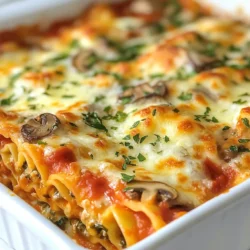 To make a rich and flavorful mushroom lasagna, you will need the following ingredients: - 9 lasagna noodles - 3 tablespoons olive oil - 1 onion, finely chopped - 3 cloves garlic, minced - 500g mixed mushrooms, sliced (cremini, shiitake, button) - 2 cups spinach leaves, roughly chopped - 1 teaspoon dried thyme - 1 teaspoon dried oregano - Salt and pepper to taste - 2 cups ricotta cheese - 1 egg - 3 cups shredded mozzarella cheese - 1 cup grated Parmesan cheese - 2 cups marinara sauce You can easily swap some ingredients for others. Here are some suggestions: - Lasagna noodles: Use no-boil noodles to save time. - Mushrooms: Try other types like portobello or oyster mushrooms for a unique taste. - Ricotta cheese: Cottage cheese can work in a pinch, though it changes texture. - Spinach: Kale or Swiss chard can add a different flavor. - Cheese: Use a mix of cheeses like gouda or fontina for extra richness. Picking the best ingredients makes a big difference. Here are my tips: - Mushrooms: Look for firm, plump mushrooms. They should be dry and not slimy. - Spinach: Choose bright green leaves without brown spots. Fresh spinach tastes better. - Onions and Garlic: Pick onions that feel heavy for their size. Garlic should be firm with no sprouts. - Cheese: Buy cheese from a store with a good reputation for quality. Fresh cheese adds flavor. Using fresh ingredients enhances the taste and texture of your mushroom lasagna. Enjoy your cooking! {{ingredient_image_1}} To start, bring a large pot of salted water to a boil. Add the lasagna noodles and cook them until they are al dente. This usually takes about 8 to 10 minutes. Stir the noodles occasionally to prevent them from sticking. Once cooked, drain the noodles and lay them flat on a clean kitchen towel. This keeps them from sticking together while you prepare the rest of the dish. Next, heat 3 tablespoons of olive oil in a large skillet over medium heat. Add 1 finely chopped onion and 3 minced garlic cloves. Sauté until the onion is soft and translucent, which takes around 3 to 4 minutes. Now, add 500g of sliced mixed mushrooms. Cook them for about 5 to 7 minutes until they are tender and nicely browned. Then, stir in 2 cups of roughly chopped spinach, 1 teaspoon of dried thyme, and 1 teaspoon of dried oregano. Season with salt and pepper to taste. Cook until the spinach wilts, which should take about 2 minutes. Remove from heat and let this mixture cool slightly. In a medium mixing bowl, combine 2 cups of ricotta cheese, 1 egg, and a pinch of salt and pepper. Mix well until the mixture is smooth. This creamy layer adds richness to the lasagna, making each bite delicious. Preheat your oven to 375°F (190°C). Grease a 9x13 inch baking dish. Start by spreading a thin layer of marinara sauce on the bottom. Place three lasagna noodles over the sauce. Then, spread half of the ricotta mixture over the noodles. Follow this with half of the sautéed mushroom mixture and sprinkle with 1 cup of shredded mozzarella cheese. Repeat this process with three more noodles, the remaining ricotta, and mushroom mixture. Add another cup of mozzarella cheese. For the final layer, place the last three noodles on top, cover with marinara sauce, and sprinkle the remaining mozzarella and 1 cup of grated Parmesan cheese. Cover the baking dish with aluminum foil. To prevent sticking, spray the foil with cooking spray. Bake the lasagna in the preheated oven for 25 minutes. After that, remove the foil and bake for another 15 to 20 minutes. The cheese should be bubbly and golden brown. Allow the lasagna to cool for 10-15 minutes before slicing. This helps the layers set, making it easier to serve. Enjoy your mushroom lasagna! To keep your lasagna noodles from sticking, do a few simple steps. First, boil your noodles in salted water until they are al dente. This means they should be firm to the bite. After cooking, drain the noodles and lay them flat on a clean kitchen towel. This helps them cool and keeps them from sticking together. If you are worried, you can also drizzle a bit of olive oil over them. This adds flavor and keeps them separate. For the best cheese melt in your lasagna, use a mix of cheeses. I like to use ricotta, mozzarella, and Parmesan. Each cheese has its own melting properties. When you layer your cheeses, start with a layer of mozzarella on top. This creates a nice golden crust. Cover the dish with foil in the first half of baking. This helps steam the cheese and keeps it moist. Remove the foil in the last 15-20 minutes to let that cheese get bubbly and brown. Herbs and spices can make your mushroom lasagna pop with flavor. I use dried thyme and oregano for a savory base. You can add fresh herbs like basil or parsley for a burst of freshness. A pinch of red pepper flakes can add a bit of heat. Taste your filling before layering. Adjust the salt and pepper to make sure it is just right. These small tweaks can turn a good dish into a great one! Pro Tips Use Fresh Mushrooms: For the best flavor and texture, opt for fresh mushrooms rather than canned. Varieties like shiitake and cremini add a rich, earthy taste. Layer Wisely: Ensure even distribution of ingredients in each layer to avoid dry spots. Spread sauces and cheese evenly for a balanced bite. Let It Rest: Allow the lasagna to cool for at least 10-15 minutes before slicing. This helps the layers set and makes serving easier. Experiment with Cheeses: Feel free to mix different cheeses like goat cheese or fontina for unique flavor profiles and added creaminess. {{image_2}} Mushroom lasagna shines as a vegetarian dish. You can use a variety of mushrooms to boost flavor. Try cremini, shiitake, or portobello. You can also add veggies like zucchini, bell peppers, or eggplant. Each adds a new taste and texture. The key is to sauté your veggies well, letting them soften and release their flavors. For those who enjoy meat, adding protein can enhance the dish. Cooked chicken or sausage works well. Sauté your protein with the mushrooms for great flavor. Ground sausage adds a nice spice, while chicken adds a mild taste. Make sure to season well. This option allows everyone to enjoy their favorite flavors in this dish. If you need a gluten-free option, choose gluten-free lasagna noodles. They are now widely available at many stores. You can also use thin slices of zucchini or eggplant as a noodle substitute. They add a fresh taste and lower carbs. Just ensure to dry them well before layering. This way, you keep your lasagna from becoming too watery. After enjoying your mushroom lasagna, you may have some leftovers. To store, first let the lasagna cool completely. Next, cover it tightly with plastic wrap or aluminum foil. You can also place it in an airtight container. This keeps the flavors fresh and prevents drying. Store the lasagna in the fridge for up to three days. Freezing is a great option if you want to save your mushroom lasagna for later. First, cool the lasagna completely. Cut it into portions for easy serving. Wrap each piece with plastic wrap, then place them in a freezer-safe bag or container. Make sure to remove as much air as possible. This method helps avoid freezer burn. Your lasagna can last in the freezer for about three months. When you're ready to enjoy your frozen or refrigerated lasagna, reheating it right is key. For frozen lasagna, thaw it in the fridge overnight. If you’re in a hurry, you can use the microwave. Heat in short bursts, checking frequently. For best results, reheat in the oven at 350°F (175°C). Cover with foil to keep it moist. Heat for about 20-30 minutes if chilled, or 45-60 minutes if frozen. Remove the foil in the last 10 minutes to crisp the cheese. Enjoy your warm, gooey lasagna! You can use many types of mushrooms in your lasagna. I love using cremini, shiitake, and button mushrooms. Each type has its own flavor. Combining them adds depth to the dish. You can also try portobello for a meatier taste. Remember to slice them thin for even cooking. Yes, you can make mushroom lasagna ahead of time. Prepare it the day before and store it in the fridge. Just cover it tightly with foil. When you are ready to bake, let it sit at room temperature for 30 minutes. This helps it cook evenly. Bake it according to the usual instructions. To keep your lasagna from falling apart, let it cool for 10-15 minutes after baking. This allows the layers to set. Use a sharp knife for clean slices. Cut gently to avoid disturbing the layers. You can also use a spatula to help lift the pieces. Mushroom lasagna pairs well with a crisp green salad. A simple mix of greens, tomatoes, and a light dressing works best. You can also serve garlic bread on the side. It adds a nice crunch and is perfect for dipping in sauce. For a heartier meal, consider a side of roasted vegetables. This article covered everything you need to make a great mushroom lasagna. We talked about key ingredients, substitutions, and how to pick fresh ones. You learned the step-by-step cooking process and some helpful tips to avoid sticking and melt cheese perfectly. We explored variations like vegetarian options and gluten-free alternatives. In the end, a homemade mushroom lasagna is not just a meal; it's art. Each bite brings joy and comfort. Enjoy your cooking journey and the delicious results!
