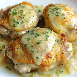 - 4 chicken thighs, boneless and skinless - 1 cup buttermilk - 1 cup all-purpose flour - 1 teaspoon paprika - 1 teaspoon garlic powder - 1 teaspoon onion powder - Salt and pepper to taste The main ingredients form the base of your dish. Chicken thighs work best here. They stay juicy and tender when cooked. Buttermilk adds flavor and moisture. It also helps the spices stick. The flour gives the chicken a nice crispy coating. Paprika, garlic powder, and onion powder add depth to the flavor. - 2 tablespoons olive oil - 1 onion, sliced - 3 cloves garlic, minced - 1 cup chicken broth - 1 cup heavy cream The additional ingredients elevate the dish. Olive oil is perfect for cooking the chicken. It adds richness. Onions and garlic bring a sweet and savory taste. Chicken broth gives the sauce a savory base. Heavy cream makes the sauce rich and creamy. It ties all the flavors together. - 1 tablespoon fresh thyme leaves - 1 tablespoon chopped parsley for garnish - Salt and pepper Fresh thyme adds a nice herbal note. It brightens up the creamy sauce. Chopped parsley adds color and freshness to the dish. Always taste your dish and adjust salt and pepper as needed. This ensures the flavors stand out. The right ingredients make all the difference. Each one plays a unique role in creating a delicious, creamy dish. You&rsquo;ll enjoy the blend of flavors in every bite. {{ingredient_image_1}} First, you need to marinate the chicken. In a bowl, mix together 1 cup of buttermilk with 1 teaspoon of paprika, 1 teaspoon of garlic powder, 1 teaspoon of onion powder, and a pinch of salt and pepper. Add the 4 chicken thighs to this mix. Let them soak for at least 30 minutes. For best results, marinate them overnight in the fridge. This makes the chicken juicy and tasty. Next, prepare the flour coating. In a shallow dish, mix 1 cup of all-purpose flour with a pinch of salt and pepper. After marinating, take the chicken out of the buttermilk. Let the extra buttermilk drip off. Coat each thigh in the flour mix, making sure to shake off the extra flour. This step gives the chicken a crispy crust. Now, it's time to cook the chicken. Heat 2 tablespoons of olive oil in a large skillet over medium-high heat. Once hot, add the chicken thighs. Cook them for about 4-5 minutes on each side. Look for a nice golden brown color. Remove them from the skillet and let them rest on a plate. This helps keep them juicy. In the same skillet, add the sliced onion. Cook it for about 3-4 minutes until it softens. Then, add 3 cloves of minced garlic. Cook for another minute. This step builds a rich flavor base for the sauce. Next, pour in 1 cup of chicken broth. This helps deglaze the skillet, which means it lifts all the tasty bits stuck to the pan. Bring it to a simmer. Now, stir in 1 cup of heavy cream and 1 tablespoon of fresh thyme leaves. Let it bubble for about 2-3 minutes until it thickens slightly. Finally, return the chicken to the skillet. Spoon some of that creamy sauce over the chicken. Cover the skillet and lower the heat. Let it cook gently for 15 minutes. This ensures the chicken cooks through and becomes very tender. The sauce will be rich and creamy, perfect for serving. To ensure your chicken is juicy and tender, marinate it well. I recommend using buttermilk. It adds moisture and flavor. Marinate the chicken for at least 30 minutes. For the best taste, let it soak overnight. To check for doneness, use a meat thermometer. The chicken should reach 165&deg;F. If you don't have one, cut into the thickest part. The juices should run clear, not pink. Adding spices can boost the flavor of your dish. Besides the paprika, garlic powder, and onion powder, try adding cayenne for a kick. You can also sprinkle in some smoked paprika for a deeper taste. For fresh herbs, consider thyme and rosemary. Thyme enhances creaminess, while rosemary adds a nice, earthy note. Feel free to mix and match based on your taste. A cast-iron skillet works best for this recipe. It holds heat well, ensuring even cooking. If you don't have one, any heavy-bottomed skillet will do. You'll also need basic tools. A sharp knife for cutting, a cutting board, and a whisk for mixing sauces are essential. Don't forget a meat thermometer to check the chicken's doneness! Pro Tips Marination is Key: Allowing the chicken to marinate in buttermilk not only infuses flavor but also tenderizes the meat, resulting in a juicier dish. Perfect Browning: Make sure the skillet is hot enough before adding the chicken to achieve a beautiful golden crust. Avoid overcrowding the pan. Deglaze for Flavor: Scraping the bottom of the skillet after browning the chicken adds depth to the sauce. Don&rsquo;t skip this step! Check for Doneness: Use a meat thermometer to ensure the chicken reaches an internal temperature of 165&deg;F for safe consumption. {{image_2}} You can switch up the protein in this recipe for variety. Using chicken breasts instead of thighs works well. Chicken breasts cook faster, so watch them closely. Drumsticks also make a great choice. They stay juicy and full of flavor. If you want to try something new, consider pork or turkey. Pork tenderloin can be a nice substitute, as it absorbs flavors well. Turkey thighs are another option, giving a nice taste and texture. If you prefer a dairy-free version, don't worry! You can easily swap the heavy cream and buttermilk. Coconut milk is a tasty alternative. It adds a subtle sweetness and creaminess. You can also use almond milk or oat milk for a lighter touch. For the buttermilk, mix plant-based milk with a little lemon juice or vinegar. This creates a similar tangy flavor without dairy. For those who love heat, add some spice! You can mix in a few dashes of hot sauce to the sauce. Red pepper flakes bring a nice kick, too. If you want to get creative, try different spice blends. Cajun or Creole seasonings add bold flavor and warmth. You can also use smoked paprika for a smoky taste. Don't be afraid to experiment! Each tweak makes the dish uniquely yours. To store leftovers, wait for the chicken to cool down. Place it in an airtight container. You can keep it in the fridge for up to three days for best freshness. This way, you can enjoy it for lunch or dinner later. For freezing, wrap the chicken tightly in plastic wrap or foil. Then, place it in a freezer-safe bag. This helps prevent freezer burn. You can freeze it for up to three months. When ready to eat, move it to the fridge to thaw overnight. To reheat, use low heat on the stove. This keeps the creamy sauce smooth. You can add a splash of chicken broth if it looks thick. Avoid using high heat, as it can dry out the chicken. Stir gently to ensure even heating. Enjoy your meal just like fresh! I recommend marinating the chicken for at least 30 minutes. You can also marinate it overnight for more flavor. The buttermilk helps to tenderize the meat. This step makes the chicken juicy and adds a nice taste. Yes, you can prepare this dish ahead of time. Cook the chicken and sauce, then store them separately in the fridge. When you're ready to serve, just reheat them gently. This saves time on busy nights. This dish pairs well with fluffy mashed potatoes or rice. Both options soak up the creamy sauce nicely. You can also serve it with steamed vegetables for a colorful plate. A fresh salad adds a nice crunch too. Yes, you can make this recipe gluten-free. Substitute all-purpose flour with a gluten-free flour blend. Just ensure the blend works for frying. This way, you can enjoy the same great taste without the gluten. If you prefer a lighter sauce, you can use half-and-half instead of heavy cream. Coconut cream is another great dairy-free option. Both will give you a creamy texture without being too heavy. You can use bone-in chicken for this recipe, but adjust the cooking time. Bone-in pieces take longer to cook. Make sure to check the internal temperature to ensure it's fully cooked. The key to a great One-Skillet Smothered Chicken lies in marinating the chicken, mixing the perfect coating, and creating a creamy sauce. You learned how each ingredient plays a role in flavor and texture. Now, remember to explore variations and storage tips to keep your meals exciting. Trust me, mastering this dish will impress your family and friends. Enjoy cooking, and don&rsquo;t hesitate to add your personal touch to make it truly yours. Happy cooking!