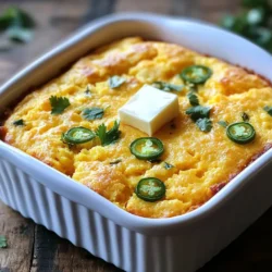 To make Jalapeño Cheddar Cornbread, gather these items: - 1 cup cornmeal - 1 cup all-purpose flour - 1 tablespoon baking powder - 1/2 teaspoon baking soda - 1/2 teaspoon salt - 1 cup buttermilk (or milk with 1 tablespoon vinegar) - 2 large eggs - 1/4 cup honey - 1/4 cup melted butter - 1 cup shredded sharp cheddar cheese - 2 jalapeños, finely chopped (remove seeds for less heat if you want) - Optional: 1/4 cup corn kernels (fresh or frozen) If you need to make changes, consider these options: - Use whole wheat flour instead of all-purpose flour for more fiber. - Almond milk or soy milk works well if you need a dairy-free option. - For a sweeter cornbread, add a little extra honey or maple syrup. - You can swap jalapeños for diced bell peppers if you prefer no heat. - Try different cheeses, like pepper jack or mozzarella, for unique flavors. To ensure your cornbread tastes great, pick fresh ingredients: - Choose cornmeal that feels dry and has a clean smell. - Look for flour that is free of lumps and stored in a cool place. - Select buttermilk with a good sell-by date for freshness. - When buying jalapeños, pick ones that are firm and bright green. - If using corn, opt for fresh kernels if possible; frozen works too. These tips will help your Jalapeño Cheddar Cornbread shine with flavor! {{ingredient_image_1}} To start, gather your ingredients. You need cornmeal, flour, baking powder, baking soda, salt, buttermilk, eggs, honey, melted butter, cheddar cheese, and jalapeños. If you want a sweet touch, add corn kernels. 1. Preheat your oven to 400°F (200°C). Grease a 9-inch square baking dish or a cast-iron skillet. 2. In a large bowl, mix the cornmeal, flour, baking powder, baking soda, and salt. Whisk them together until they are well combined. 3. In a different bowl, whisk the buttermilk, eggs, honey, and melted butter until smooth. 4. Pour the wet mix into the dry mix. Fold gently until they just come together. Don't worry if there are a few lumps. 5. Now, fold in the shredded cheddar, chopped jalapeños, and corn if you choose to use it. Next, pour the batter into your greased dish or skillet. Spread it evenly to ensure it bakes well. - Bake for 20 to 25 minutes. - The top should be golden brown when it is ready. - To check doneness, insert a toothpick in the center. If it comes out clean, you're good to go! After baking, take the cornbread out of the oven. Let it cool in the pan for 10 minutes. This cooling time helps it set properly. When you're ready to serve, slice it into squares. I love to add a dollop of butter on top. For a touch of color, sprinkle chopped cilantro or green onions. This cornbread pairs well with chili or soup, making a hearty meal. Enjoy! To get that perfect cornbread texture, you need to mix carefully. Start with the dry and wet mixes. When you pour the wet mix into the dry one, fold them gently. This keeps the cornbread light and fluffy. It’s okay to have some lumps; don’t overmix! The goal is a moist, tender bite that isn’t too dense. If you love heat, add more jalapeños. For a milder version, remove the seeds and ribs. The seeds hold most of the spice. You can also use less jalapeño or swap them for mild peppers, like bell peppers. This way, you control how spicy your cornbread will be. Each bite can be just how you like it! Want to boost the flavor? Try adding spices like smoked paprika or cumin. You can also mix in some corn kernels for extra sweetness and texture. Fresh herbs, like cilantro or chives, can add a nice touch. Experiment with different cheeses too! A little bit of crumbled feta or pepper jack can change the taste. Have fun with it! Pro Tips Use Fresh Ingredients: Fresh jalapeños and high-quality cheddar cheese will elevate the flavor of your cornbread, making it more vibrant and delicious. Don’t Overmix: When combining wet and dry ingredients, mix just until combined. Overmixing can lead to a dense cornbread instead of a light and fluffy texture. Experiment with Add-ins: Feel free to include additional ingredients like diced bell peppers, green onions, or even cooked bacon for added flavor and texture. Serve Warm: This cornbread is best served warm. Consider reheating leftovers in the oven or microwave for a comforting, fresh taste. {{image_2}} You can switch out the cheddar for other cheeses. Pepper jack adds heat and flavor. For a milder taste, try mozzarella or gouda. Each cheese brings a new twist to your cornbread. Experiment with different blends to discover your favorite mix. Adding vegetables or meats can boost flavor and texture. Consider adding corn for sweetness or bell peppers for color. You can also mix in cooked bacon or sausage for a savory touch. These additions make your cornbread heartier and more satisfying. If you need a gluten-free option, use gluten-free flour instead of all-purpose flour. Make sure your baking powder is gluten-free as well. The texture might change slightly, but it will still taste great. Enjoy your cornbread without worry! To store leftover Jalapeño Cheddar Cornbread, let it cool first. Once cool, wrap it in plastic wrap or place it in an airtight container. This keeps it fresh and moist. You can keep it at room temperature for up to two days. For longer storage, move it to the fridge. In the fridge, it will last about a week. When you want to enjoy the cornbread again, reheating is easy. Preheat your oven to 350°F (175°C). Place the cornbread on a baking sheet. Cover it with foil to keep it from drying out. Heat for about 10-15 minutes, or until warm. You can also use the microwave. Place a slice on a plate and cover it with a damp paper towel. Heat it in 30-second bursts until warm. Freezing cornbread is a great way to save it for later. First, let it cool completely. Then, slice the cornbread into pieces. Wrap each piece in plastic wrap, then foil. This helps prevent freezer burn. You can freeze it for up to three months. When you're ready to eat, thaw it in the fridge overnight and reheat as mentioned above. Enjoy that warm, cheesy goodness anytime! Yes, you can use regular milk. Just add one tablespoon of vinegar to it. Let it sit for five minutes. This will mimic the tanginess of buttermilk. The flavor and texture will still be good, but buttermilk gives a richer taste. Store your cornbread in an airtight container. Let it cool completely before sealing. It stays fresh for up to three days at room temperature. If you need to keep it longer, place it in the fridge for up to a week. For best results, wrap it tightly in plastic wrap. Jalapeño Cheddar Cornbread pairs well with many dishes. It is great with chili, soups, or stews. You can also serve it with grilled meats for a tasty meal. A dollop of butter on top adds a nice touch. Enjoy it warm for the best flavor! In this post, I shared the key ingredients for Jalapeño Cheddar Cornbread, plus how to prepare it. I highlighted tips for choosing fresh ingredients and offered clever substitutions. You learned step-by-step instructions for making the perfect cornbread and discovered ways to enhance its texture and flavor. I also discussed variations to suit different tastes, along with storage and reheating methods. With these insights, you can create a delicious dish that fits your needs. Enjoy making this cornbread and sharing it with others!