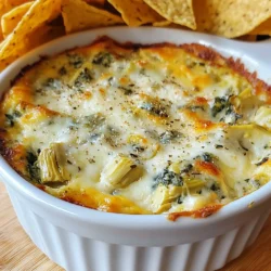 To make this creamy spinach artichoke dip, gather these ingredients: - 1 cup frozen spinach, thawed and drained - 1 can (14 oz) artichoke hearts, drained and chopped - 1 cup cream cheese, softened - 1/2 cup sour cream - 1/2 cup mayonnaise - 1 cup shredded mozzarella cheese - 1/2 cup grated Parmesan cheese - 2 cloves garlic, minced - 1/2 teaspoon onion powder - 1/2 teaspoon red pepper flakes (optional) - Salt and black pepper to taste - Tortilla chips or sliced baguette for serving You can easily swap some ingredients if needed. For a lighter dip, use Greek yogurt instead of sour cream or mayonnaise. If you want a dairy-free option, try cashew cream for the cream cheese. You can also use fresh spinach instead of frozen. Just remember to cook and chop it first. If you don&rsquo;t have red pepper flakes, leave them out or use paprika for a milder taste. When choosing artichoke hearts, look for cans with no added preservatives. If using fresh spinach, choose vibrant, dark green leaves with no yellow spots. For the cheeses, opt for blocks rather than pre-shredded. Blocks melt better and give a creamier texture. Fresh garlic should feel firm and have no soft spots. These tips will help you create a dip that tastes fresh and delicious. {{ingredient_image_1}} 1. First, preheat your oven to 350&deg;F (175&deg;C). This helps the dip bake evenly. 2. Next, take a large bowl and add the softened cream cheese, sour cream, and mayonnaise. Mix them until smooth. 3. Then, add the thawed spinach and chopped artichoke hearts. Don't forget the minced garlic, mozzarella, and Parmesan cheese! 4. Now, season your mixture with onion powder, red pepper flakes, salt, and black pepper. Mix everything well. 1. Transfer the mixture to a baking dish. Spread it out evenly. 2. Place the dish in the oven. Bake for 25 to 30 minutes. Look for a bubbly and golden top. 3. Once baked, take it out and let it cool for a few minutes. This makes it easier to serve. - Use softened cream cheese. It mixes better and creates a smooth dip. - Drain the spinach well to avoid a watery dip. - Mix in the cheeses thoroughly for a creamy and cheesy texture. - Don&rsquo;t overbake. Keep an eye on it to prevent burning. - Serve warm for the best flavor and texture. Serve your creamy spinach artichoke dip warm. This keeps it gooey and delicious. Sprinkle extra Parmesan cheese on top for a tasty touch. Fresh parsley adds color and flavor, making your dish look great. Use a large spoon for serving. It helps everyone get a good scoop! Tortilla chips work well with this dip. Their crunch balances the creaminess. Sliced baguette is another tasty option. You can also try fresh veggies like carrots or celery. They add a nice crunch and are healthy! Use a large mixing bowl to combine your dip ingredients. A sturdy spoon or spatula helps mix everything well. A baking dish is key for even cooking. I recommend a 9x9 inch dish for this recipe. An oven mitt is a must when you take the hot dish out. Enjoy making and sharing this dip! Pro Tips Use Fresh Ingredients: Whenever possible, opt for fresh spinach and artichokes instead of frozen or canned to enhance the flavor and texture of the dip. Customize Your Cheese: Feel free to experiment with different cheese blends, such as adding cheddar or gouda for a unique twist on the classic flavor. Make Ahead: This dip can be prepared a day in advance. Simply assemble it, cover, and refrigerate until you&rsquo;re ready to bake. Just add a few extra minutes to the baking time. Serving Suggestions: Serve with a variety of dippers like pita chips, fresh vegetables, or even crusty bread to offer your guests a delightful choice. {{image_2}} To make a vegan version, swap the cream cheese, sour cream, and mayo. Use cashew cream or a store-bought vegan cream cheese. You can also add nutritional yeast for a cheesy flavor. Blend the ingredients until smooth. This way, everyone can enjoy this tasty dip. For a gluten-free dip, ensure your mayonnaise is gluten-free. Use gluten-free tortilla chips or sliced veggies for dipping. Most cheeses are naturally gluten-free, so you can keep the original cheese mix. Always check labels to be sure. Want to spice it up? Add a pinch of cayenne pepper or smoked paprika. You can mix in different cheeses too. Try adding goat cheese for tang or pepper jack for heat. Each choice adds a unique twist to the classic dip. To store your creamy spinach artichoke dip, let it cool first. Then, place it in an airtight container. You can keep it in the fridge for up to three days. Make sure to cover it well. This keeps it fresh and tasty for later. When you're ready to enjoy your dip again, you can reheat it easily. Preheat your oven to 350&deg;F (175&deg;C). Place the dip in a baking dish. Heat it for about 15-20 minutes. Stir halfway through so it warms evenly. You can also use a microwave; just heat it in short bursts. Stir between each burst until warm. If you want to save some dip for later, freezing is a great option. After cooling, place the dip in a freezer-safe container. It can stay good in the freezer for up to three months. When you want to eat it, move it to the fridge for a night to thaw. After it's thawed, reheat as mentioned above. This keeps the flavors and texture nice. To make Spinach Artichoke Dip in a slow cooker, first, mix all the dip ingredients in the slow cooker. Use the same ingredients from the oven recipe. Cook on low for 2 to 3 hours or on high for 1 to 1.5 hours. Stir every 30 minutes to keep it even. This method makes it creamy and warm throughout. You can enjoy this dip at any gathering without worrying about the oven. Yes, you can use fresh spinach! If you choose fresh spinach, you need to cook it first. Saut&eacute; it in a pan with a little water until it wilts. This should take about 2 to 3 minutes. Let it cool and then drain it well. Make sure to chop it before mixing it into the dip. Fresh spinach adds a nice texture and taste. You can serve Spinach Artichoke Dip with many tasty options. Here are some ideas: - Tortilla chips - Sliced baguette - Fresh vegetables like carrots and celery - Pita chips - Crackers These options make it easy for everyone to enjoy the dip. Mix and match to find your favorite pairing! In this post, you learned about making Spinach Artichoke Dip. We covered key ingredients, useful swaps, and how to choose fresh ones. You followed step-by-step instructions to prepare and bake, ensuring perfect texture. I shared tips for serving, pairing, and selecting the right tools. Variations included vegan and gluten-free options to suit all tastes. Lastly, you discovered how to store leftovers and reheat them. With these tips, you can create a delicious dip everyone will love. Now, get cooking and enjoy your tasty creation!