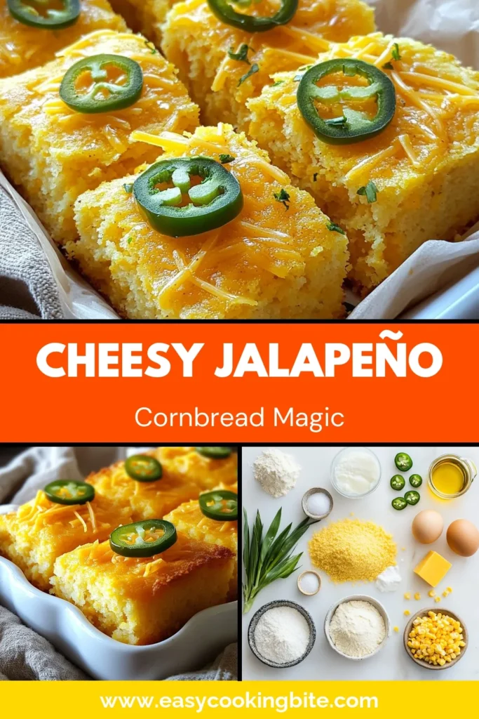 Savor the flavors of this spicy cornbread recipe that combines the perfect kick of jalapeño with the rich taste of cheddar. Our easy jalapeño cornbread is quick to whip up and is a delightful addition to any meal. This savory cornbread recipe features corn, cheese, and a touch of heat, making it irresistible. Try this jalapeño cheddar cornbread today and elevate your baking game! Save this recipe for later! #CornbreadWithCheese #SpicyCornbread #CheddarCornbread #EasyCornbread