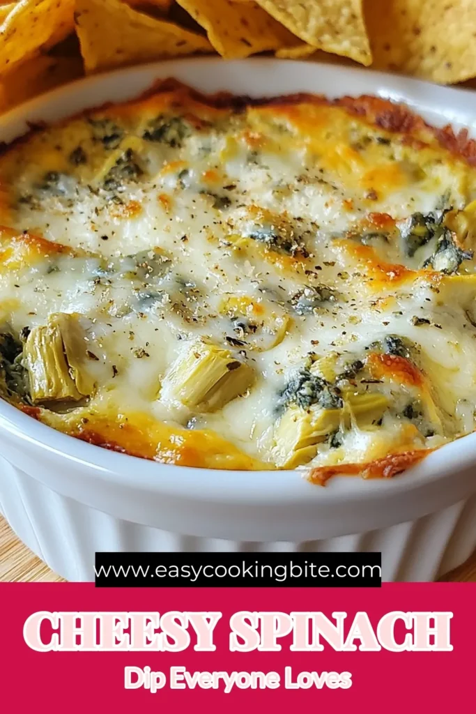 Indulge in this cheesy spinach artichoke dip, the perfect creamy spinach artichoke appetizer for your next gathering! This baked spinach artichoke recipe is simple and features cream cheese for that rich flavor. Whip up this easy party dip recipe that everyone will love. Serve with tortilla chips or baguette slices and watch it disappear! Save this creamy spinach artichoke dip recipe for your next get-together! #SpinachArtichokeDip #PartyFood #DipRecipe #CheesyDelight