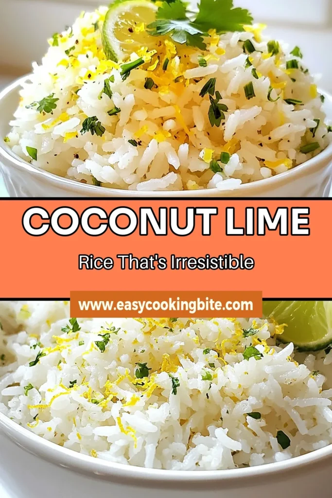 Discover the tropical taste of our Coconut Lime Rice recipe, a perfect side dish that'll elevate any meal. Learn how to make coconut rice effortlessly using jasmine rice with coconut milk and zesty lime. This easy coconut lime rice is not only delicious but also a fantastic addition to your collection of tropical rice recipes. Save this recipe now for a delicious and aromatic dish at your next gathering! #CoconutLimeRice #TropicalRecipes #JasmineRice #AsianCuisine