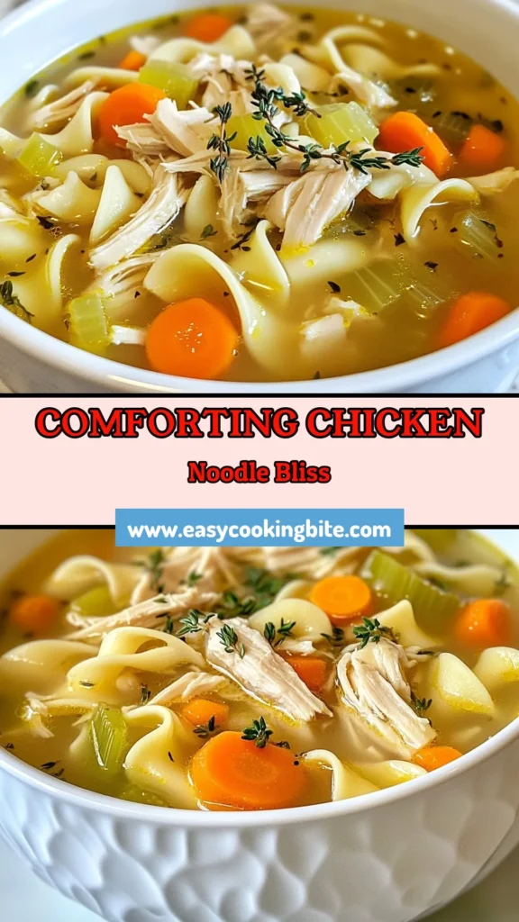 Warm up with this classic chicken noodle soup recipe that's perfect for any occasion! This easy chicken noodle soup features tender chicken, hearty vegetables, and delicious chicken broth soup that comforts the soul. You can make homemade chicken soup in just 50 minutes and serve it to family and friends. Don’t miss out on this heartwarming recipe; save it for later! #ChickenNoodleSoup #HomemadeChickenSoup #ComfortFood #EasyRecipes
