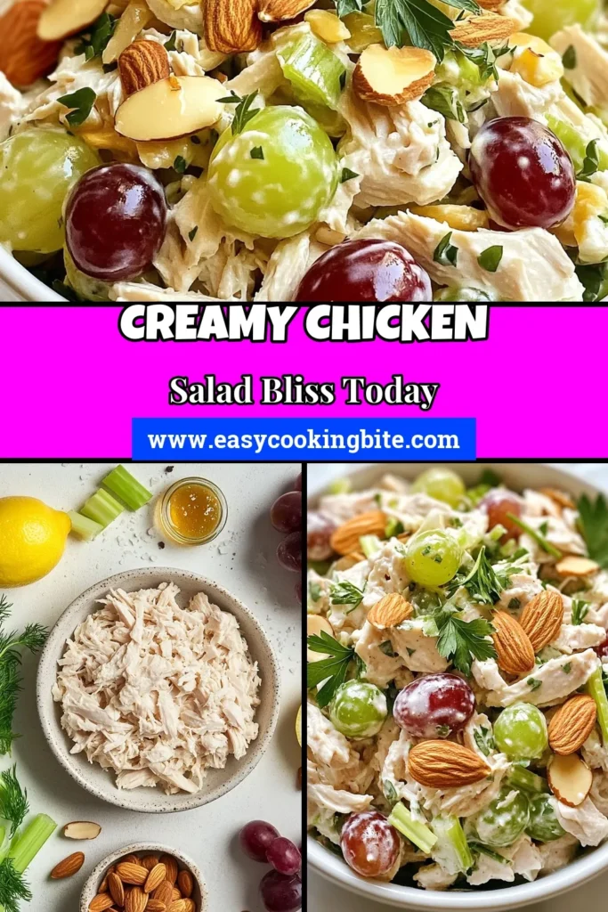 Discover the ultimate creamy chicken salad with this Greek yogurt salad recipe! This healthy chicken salad combines tender chicken, crunchy celery, sweet grapes, and a delightful easy yogurt dressing to create a delicious meal perfect for any occasion. Enjoy a refreshing and nutritious dish that's simple to make. Save this recipe for a tasty lunch or dinner option your family will love. #HealthyEating #ChickenSalad #GreekYogurt #EasyRecipes