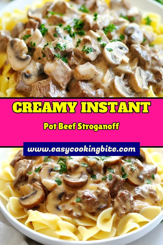 Discover how to make Instant Pot Beef Stroganoff, a creamy beef stroganoff recipe that’s perfect for busy weeknights! This easy beef stroganoff Instant Pot version uses tender beef, mushrooms, and egg noodles to create a comforting dish in no time. Enjoy a quick beef stroganoff recipe that the whole family will love. Save this delicious recipe now and make mealtime a breeze! #InstantPotBeefStroganoff #BeefStroganoff #EasyRecipes #ComfortFood