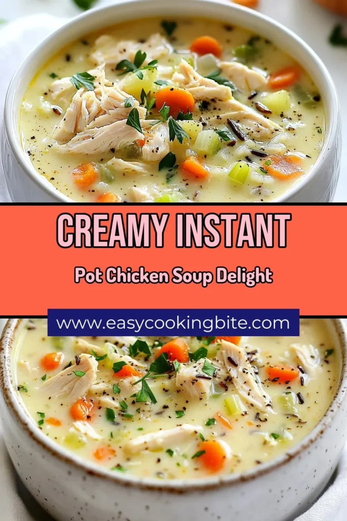 Discover the ultimate comfort food with this Instant Pot Chicken and Wild Rice Soup! This creamy wild rice soup combines chicken, wild rice, and coconut milk for a rich taste. Perfect for busy nights, this easy chicken and rice soup is ready in under an hour. Embrace quick Instant Pot recipes that save time without compromising flavor. Try this Coconut Milk Chicken Soup today for a delicious and hearty meal. Save this recipe for later! #InstantPotChickenSoup #CreamyWildRiceSoup #EasyChickenAndRiceSoup #QuickInstantPotRecipes