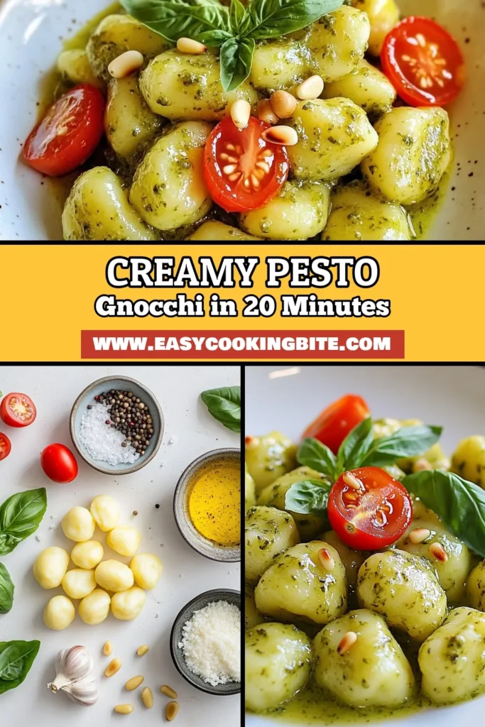 Discover the ultimate creamy pesto gnocchi recipe that elevates your dining experience! This easy pasta recipe features homemade pesto sauce made with fresh basil, garlic, and pine nuts, creating a rich flavor perfect for vegetarian gnocchi meals. Ready in just 20 minutes, it's one of the best potato gnocchi dishes you can whip up. Save this delicious recipe and impress your guests! #Gnocchi #Pesto #VegetarianRecipes #PastaLovers