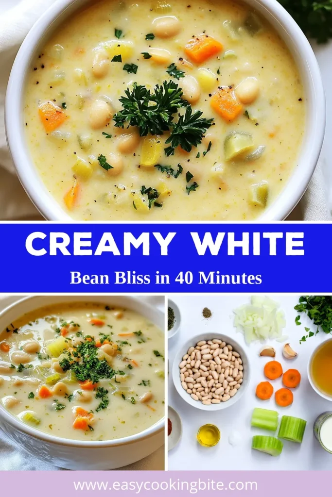 Warm up with this creamy white bean soup, a delightful coconut milk soup recipe perfect for any day. This vegan white bean recipe combines healthy beans with flavorful vegetable broth, creating a comforting dish that's easy to make. Ready in just 40 minutes, this healthy bean soup is sure to be a family favorite! Save this recipe for a nourishing meal that warms the heart. #VeganRecipes #HealthyEating #SoupLovers #ComfortFood