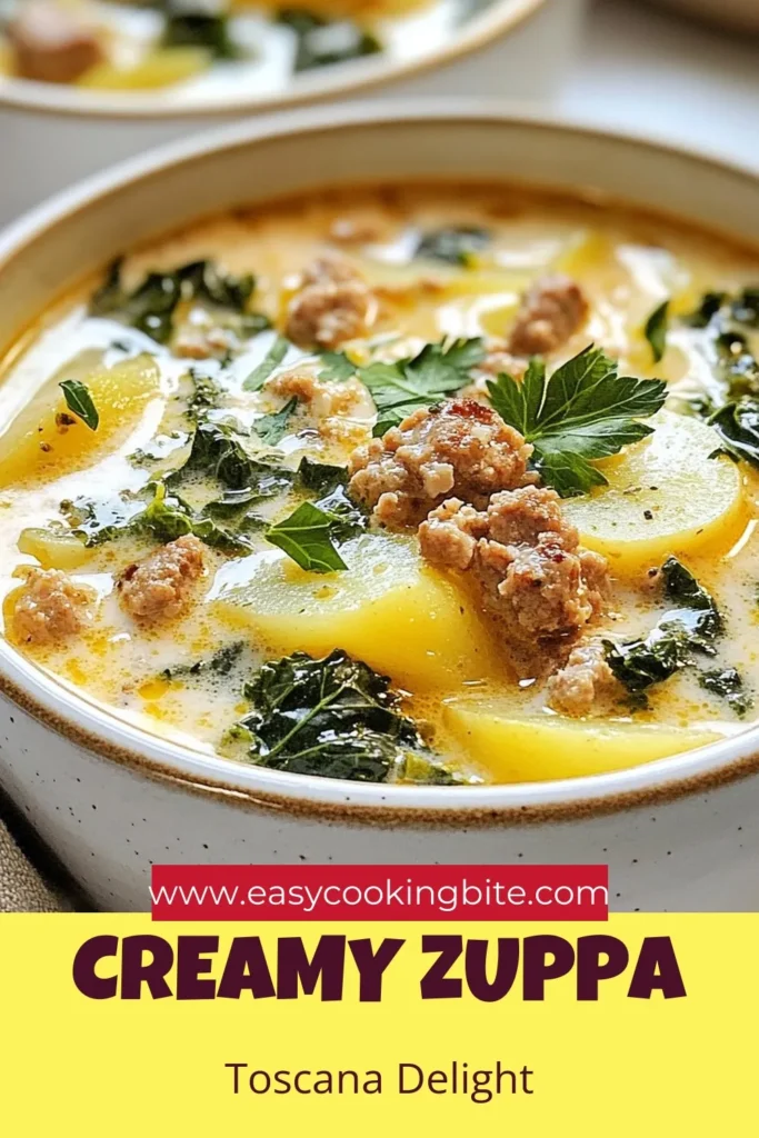 Discover the ultimate cozy dish with this Creamy Turkey Sausage Zuppa Toscana. This Turkey Sausage Soup Recipe is both delicious and healthy, featuring tender potatoes and nutrient-rich Zuppa Toscana with kale. Perfect for any night, this easy creamy soup recipe will warm your soul. Try this healthy Italian soup recipe tonight! Save and share this delightful recipe with friends! #ZuppaToscana #TurkeySausage #HealthyRecipes #SoupLovers