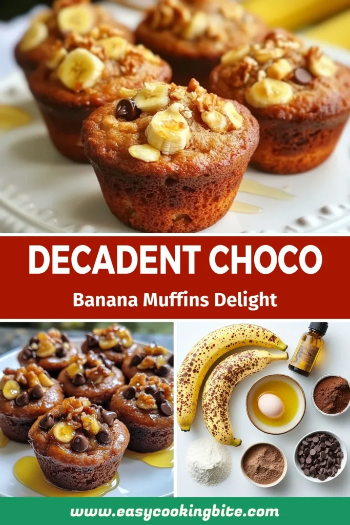 Discover the deliciousness of Choco-Banana Muffins with this easy muffins recipe that balances health and flavor perfectly! Made with ripe bananas and coconut oil, these healthy banana muffins are a delightful treat. Packed with semi-sweet chocolate chips, they’re perfect for breakfast or a snack. Bake a batch today and enjoy rich, moist Chocolate Chip Muffins that everyone will love! Don't wait, save this recipe! #ChocoBananaMuffins #HealthyBananaMuffins #CoconutOilMuffinRecipe #EasyMuffinsRecipe