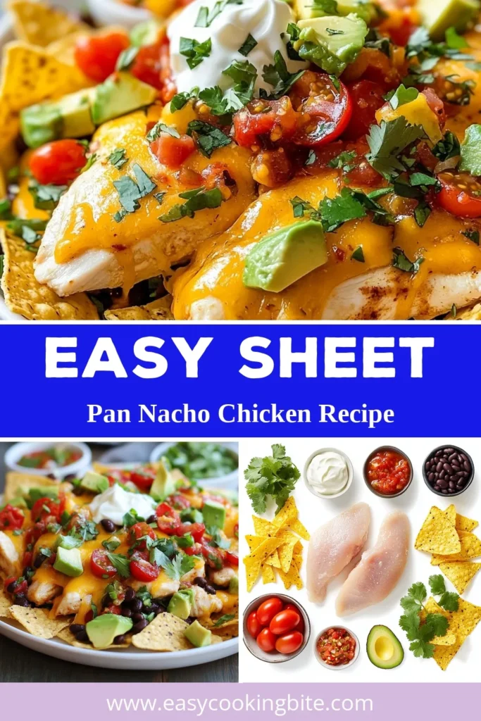 Discover the deliciousness of Sheet Pan Nacho Chicken, an easy chicken recipe that's perfect for busy weeknights! This baked nacho chicken features juicy chicken breasts topped with tortilla chips, black beans, and melted cheddar cheese, all made on one pan for effortless cleanup. Add a kick with jalape&ntilde;os and enjoy with sour cream and salsa. Try this chicken nachos recipe today and elevate your dinner game! Don&rsquo;t forget to save this recipe for later! #SheetPanDinner #EasyChickenRecipes #OnePanMeals #NachoNight