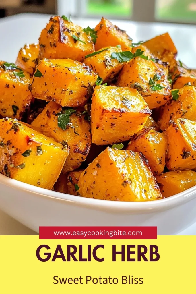 Discover the delightful flavors of garlic herb roasted sweet potatoes with this easy roasted sweet potatoes recipe. Perfect as a healthy side dish, these oven roasted sweet potatoes are seasoned with garlic and herbs for a nutritious and delicious addition to any meal. Ready in just 40 minutes, this dish is a must-try for lovers of healthy garlic roasted vegetables. Save this recipe for your next meal! #SweetPotatoRecipes #HealthySides #RoastedVegetables #RecipeIdeas