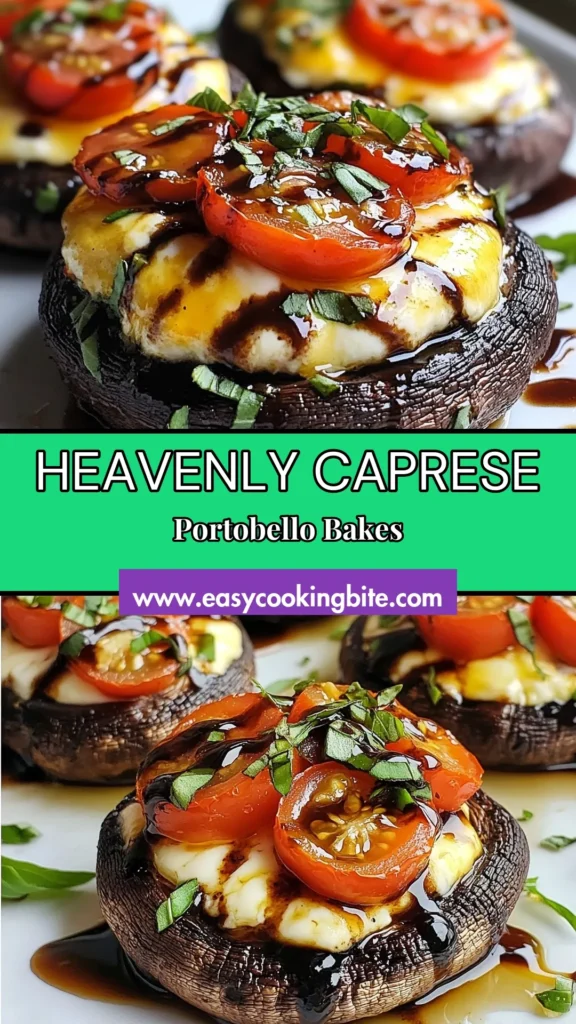 Discover the deliciousness of Caprese stuffed portobello mushrooms! This easy portobello mushroom recipe features juicy cherry tomatoes, creamy mozzarella, and fresh basil, all baked to perfection. Ideal for a healthy appetizer or main dish, these oven baked portobello caprese will impress your guests. Try this healthy stuffed mushrooms recipe for a flavorful twist! Save it now and elevate your cooking! #CapreseStuffedMushrooms #HealthyRecipes #PortobelloMushrooms #OvenBakedMushrooms