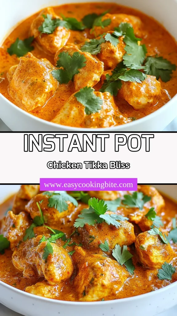 Indulge in this creamy, flavorful Instant Pot Chicken Tikka Masala that&rsquo;s perfect for busy weeknights! This easy Chicken Tikka Masala recipe features tender marinated chicken cooked to perfection with rich spices and coconut milk. Enjoy a quick Tikka Masala Instant Pot recipe that delivers authentic taste in just 45 minutes. Try it today and elevate your dinner game! Save this dreamy Coconut Milk Chicken Tikka for later! #ChickenTikkaMasala #InstantPotRecipes #IndianCuisine #EasyDinnerRecipes