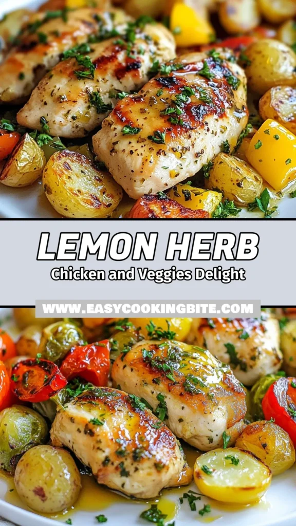 Discover the perfect weeknight meal with this sheet pan lemon herb chicken! This easy chicken with vegetables is not only delicious but also a healthy chicken dinner option. Enjoy tender, baked chicken and veggies that come together in under an hour. Marinated in zesty lemon and fragrant herbs, this sheet pan chicken recipe is sure to impress. Save this recipe for a quick and tasty dinner idea! #LemonHerbChicken #SheetPanChicken #HealthyDinner #EasyRecipes