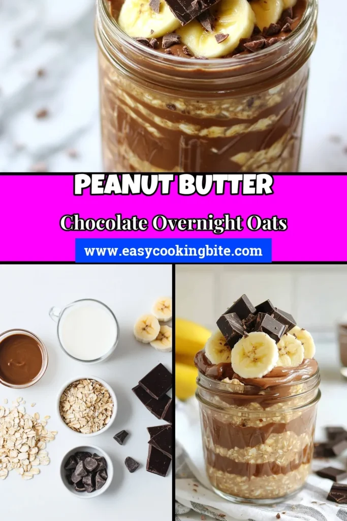 Start your day right with this delicious Peanut Butter Chocolate Overnight Oats recipe! Packed with flavor and nutrition, these peanut butter chocolate oats are a perfect healthy breakfast idea. Just mix rolled oats, almond milk, and cocoa for easy oat recipes that are vegan and satisfying. Ready in minutes and perfect for meal prep. Try this delightful vegan chocolate oats breakfast today! Save the recipe for later! #OvernightOats #HealthyBreakfast #VeganRecipes #PeanutButterChocolate