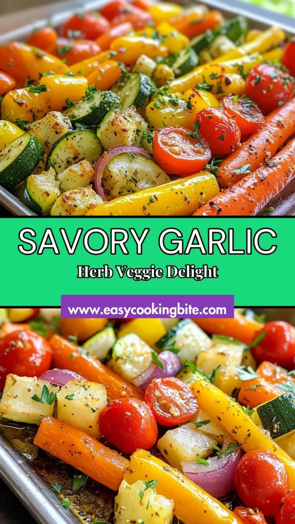 Discover the joy of Garlic Herb Roasted Vegetables with this easy vegetable side dish! Packed with nutrients, this roasted vegetable recipe features healthy roasted veggies like carrots, zucchini, and bell peppers, drizzled in a fragrant garlic herb blend. Perfect for any meal, these Mediterranean roasted vegetables are sure to impress. Try making this delicious dish tonight and elevate your dinner! Save this recipe for later! #GarlicHerbRoastedVegetables #RoastedVegetableRecipe #HealthyRoastedVeggies #EasyVegetableSideDish
