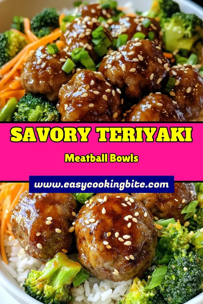 Looking for a quick and delicious dinner? Try these teriyaki meatball bowls! This ground beef meatball recipe combines flavorful meatballs with jasmine rice, steamed broccoli, and vibrant carrots, making it the perfect healthy teriyaki meal prep. Easy to assemble and packed with taste, it's sure to please the whole family. Save this easy dinner recipe for your next meal! #TeriyakiMeatballBowls #EasyDinnerRecipes #JasmineRiceBowl #HealthyMealPrep