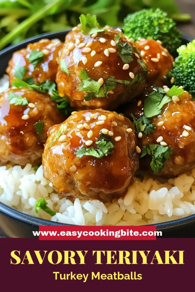 Looking for a simple and nutritious dinner idea? Try these teriyaki turkey meatballs! Perfectly baked turkey meatballs made with ground turkey and packed with flavor, they're a great addition to your collection of healthy meatball recipes. With just a few ingredients, enjoy a delicious meal that the whole family will love. Don&rsquo;t miss out on this easy dinner idea! Save the recipe for later. #TeriyakiTurkeyMeatballs #GroundTurkeyRecipes #HealthyMeatballRecipes #EasyDinnerIdeas