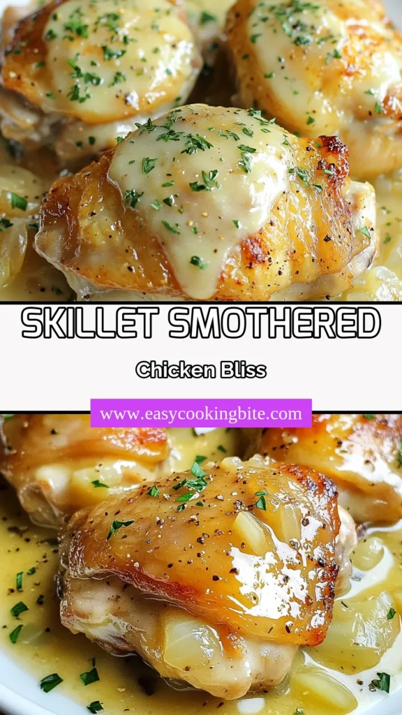 Try this incredible One-Skillet Smothered Chicken dish that features creamy chicken thighs marinated in a buttermilk blend for ultimate flavor. This easy skillet chicken dinner is a quick chicken recipe you'll love, ready in just one hour! Enjoy the savory sauce with fluffy mashed potatoes or rice. Perfect for busy weeknights! Save this recipe for your next meal! #OneSkilletSmotheredChicken #EasySkilletChickenDinner #CreamyChickenThighsRecipe #QuickChickenRecipes