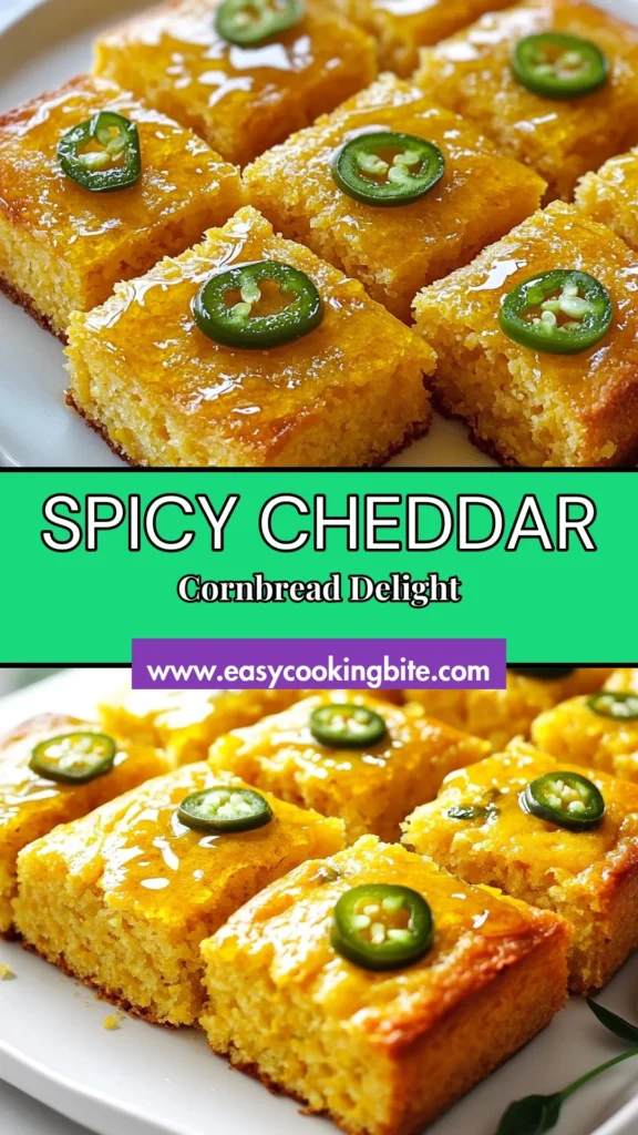 Spice up your meal with this easy jalapeño cheddar cornbread recipe! This homemade cornbread with cheese perfectly blends savory flavors with a kick from fresh jalapeños. Follow our straightforward cheddar cornbread baking instructions to create a delicious, fluffy treat in just 40 minutes. Perfect as a side dish or snack, this spicy cornbread recipe will impress friends and family. Save this recipe now and elevate your next gathering! #CornbreadRecipe #JalapenoCheddar #Baking #SpicyCornbread