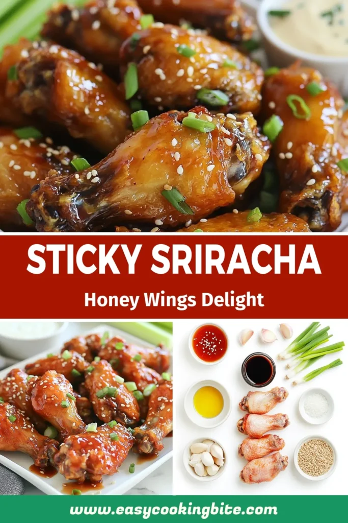 Spice up your game day with these Sriracha Honey Chicken Wings! This easy chicken wing recipe features crispy baked chicken wings coated in a delectable honey Sriracha sauce that's perfect for any occasion. Quick to prepare and bursting with flavor, these spicy chicken wings will be a hit at your next gathering. Don't miss out&mdash;try this recipe today and delight your taste buds! Save this recipe for later! #SrirachaHoneyChickenWings #SpicyChickenWings #BakedChickenWings #EasyChickenWingRecipe