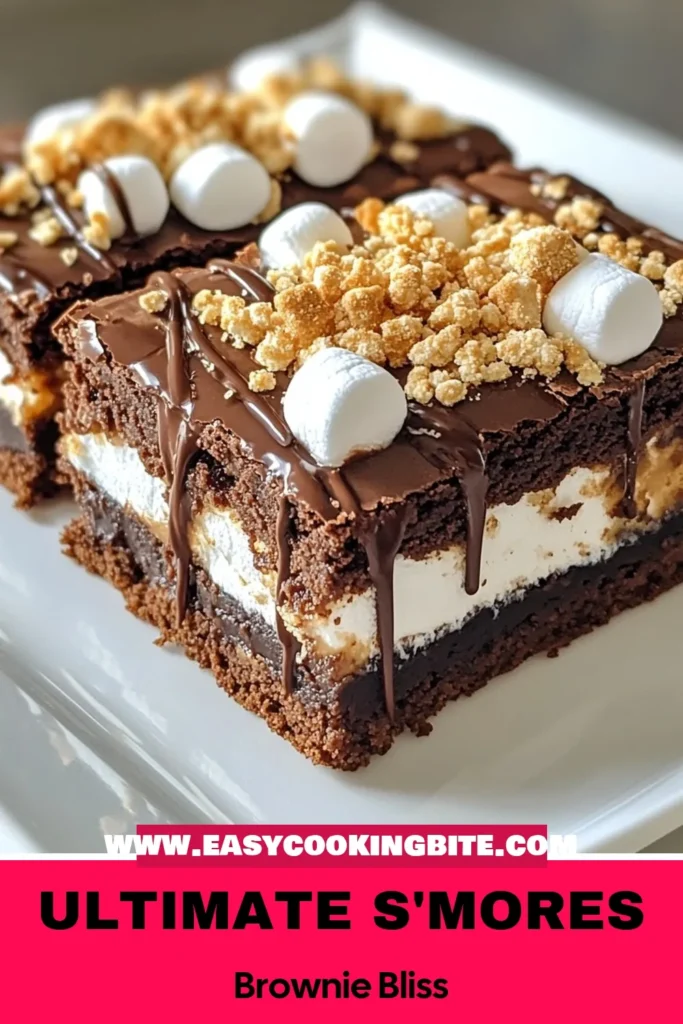 Indulge in this S'mores brownie bars recipe, the ultimate easy brownie dessert you'll adore! With layers of graham cracker crumbs, rich chocolate, and fluffy marshmallows, this homemade s'mores brownies treat is perfect for any occasion. Make these chocolate marshmallow dessert bars today and impress your friends and family! Click to discover the full recipe and save it for later! #SmoreBrownies #BrownieBars #DessertRecipe #BakingFun