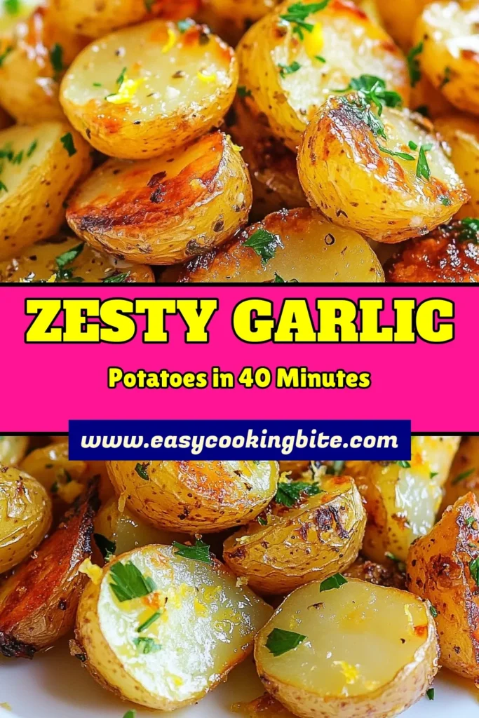 Discover the ultimate side dish with these zesty lemon garlic potatoes! This easy roasted potato sides recipe features crispy lemon garlic potatoes made from baby potatoes, garlic, and a delightful mix of lemon juice and zest. Perfect for any meal, these lemon garlic roasted potatoes are sure to impress! Try this roasted baby potatoes recipe today and elevate your dining experience. Save and share for later! #LemonGarlicPotatoes #RoastedPotatoes #EasySides #RecipeIdeas