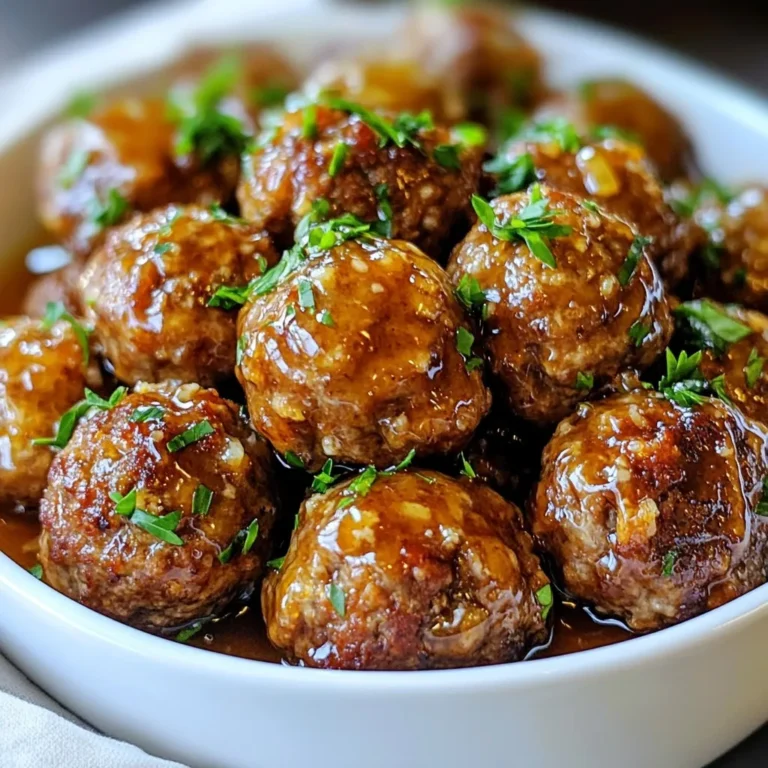 To make these tasty meatballs, you need: - 1 pound ground beef (or ground turkey) - 1/2 cup breadcrumbs - 1/4 cup grated Parmesan cheese - 1 egg, beaten - 2 cloves garlic, minced - 1 tablespoon fresh parsley, chopped - Salt and pepper to taste These main ingredients provide a great base. The meat adds protein, while breadcrumbs keep the meatballs tender. The cheese gives a nice flavor, and the garlic adds a punch. The egg binds everything together. To create the sweet and sticky glaze, gather: - 1/4 cup honey - 1/4 cup soy sauce (or tamari for gluten-free) - 1 tablespoon rice vinegar - 1 teaspoon crushed red pepper flakes (optional, for heat) This glaze makes the meatballs shine. Honey gives sweetness, while soy sauce adds a savory touch. Rice vinegar brightens the flavor, and red pepper flakes can give a kick if you like heat. Using fresh ingredients can make a big difference. Here are some tips: - Choose lean ground beef or turkey for a healthier option. - Look for fresh garlic; it should be firm and smell strong. - Use freshly grated cheese for the best taste. - Check for bright green parsley, as it adds freshness. Fresh ingredients lead to better flavor and texture. Make sure to choose quality items whenever you cook. {{ingredient_image_1}} Start by preheating your oven to 400°F (200°C). This heat will help the meatballs cook evenly. While the oven heats, line a baking sheet with parchment paper. This makes cleanup easy and helps the meatballs not stick. In a large bowl, combine the ground beef or turkey. Add 1/2 cup of breadcrumbs and 1/4 cup of grated Parmesan cheese. Then, crack in one beaten egg. Toss in two cloves of minced garlic and a tablespoon of chopped parsley. Add salt and pepper to taste. Mix all the ingredients gently. Be careful not to overmix; this keeps your meatballs tender. Now it’s time to form the meatballs. Roll the meat mixture into balls about 1 to 1.5 inches wide. Place them on the baking sheet with space between each ball. Bake in the oven for 18 to 20 minutes. The meatballs should turn golden brown when done. While the meatballs bake, make the honey garlic glaze. In a small saucepan, mix 1/4 cup of honey with 1/4 cup of soy sauce. Add one tablespoon of rice vinegar. If you like some heat, add a teaspoon of crushed red pepper flakes. Heat this mixture over medium-low heat. Stir until the honey melts and the sauce blends well. Once the meatballs are finished baking, move them to a large bowl. Pour the honey garlic glaze over the meatballs. Gently toss them so every meatball is covered in the sauce. Serve the meatballs warm, garnished with extra chopped parsley. You can use toothpicks for easy serving or place them over rice or noodles for a filling meal. To get the best meatball, mix gently. Combine ground beef or turkey, breadcrumbs, and cheese in a bowl. Add the egg and spices, then mix until just combined. Overmixing makes meatballs tough. Roll them into balls about one inch wide. This size cooks evenly and stays juicy. The glaze can be sweet or spicy based on your taste. If you want a sweeter sauce, add more honey. For heat, include red pepper flakes. Start with a teaspoon; you can always add more later. Taste your sauce before using it. You can balance sweetness with soy sauce for a savory twist. Serve these meatballs with rice or noodles for a hearty meal. A side of steamed veggies adds color and nutrition. For a fun appetizer, use toothpicks for easy serving. You can even toss them in a salad for a fresh touch. The options are endless! Pro Tips Choose Your Meat Wisely: For a healthier option, consider using ground turkey or chicken instead of beef. They are leaner and can still absorb the delicious glaze. Keep It Tender: Do not overmix the meatball mixture; it can make the meatballs tough. Mix just until combined for the best texture. Customize the Glaze: Feel free to adjust the sweetness and saltiness of the glaze. Add more honey for sweetness or soy sauce for a saltier kick. Make Ahead: You can prepare the meatballs in advance and freeze them. Just bake them straight from the freezer, adding a few extra minutes to the cooking time. {{image_2}} You can switch the ground beef for many proteins. Ground turkey works well. It is leaner and still tasty. You can also use ground chicken. If you like a richer flavor, try ground lamb. For a plant-based option, use lentils or chickpeas. Just mash them and mix with breadcrumbs. Each option brings a unique taste to your dish. For gluten-free meatballs, swap breadcrumbs for gluten-free options. You can use almond flour or crushed gluten-free crackers. If you follow a low-carb diet, try using grated zucchini instead of breadcrumbs. This adds moisture and keeps meatballs tender. Always check labels to ensure other ingredients are gluten-free. The honey garlic glaze can change to suit your taste. You can use maple syrup instead of honey for a vegan option. For a spicy kick, add more crushed red pepper flakes. If you like a tangy flavor, add extra rice vinegar. Mix in some sesame oil for a nutty touch. Each tweak makes the dish special and fun! After enjoying your honey garlic glazed meatballs, store any leftovers in an airtight container. Place them in the fridge. They stay good for about 3 to 4 days. Make sure they cool down first before sealing. This will help keep the meatballs moist and tasty. When you’re ready to eat the leftovers, reheating them right can keep the flavor. Use an oven for best results. Preheat the oven to 350°F (175°C). Place the meatballs in a baking dish and cover with foil. Heat for about 15 minutes. You can also microwave them. Just cover with a damp paper towel and heat for 1-2 minutes. Check that they are hot all the way through. If you want to save the meatballs for later, freezing works great. You can freeze them cooked or uncooked. For cooked meatballs, let them cool and place them in a freezer-safe bag. Remove as much air as possible. They last up to 3 months in the freezer. For the glaze, store it in a jar. Freeze it in small portions for easy use. When ready to use, thaw the meatballs in the fridge overnight. Reheat them when you’re ready to enjoy! Yes, you can use ground turkey. It keeps the dish lighter. Turkey gives a similar taste and texture. Just use the same amount as beef. Check the meatballs with a meat thermometer. They should reach 165°F (75°C). The meatballs also look golden brown on the outside. Cut one open to see if it is no longer pink. Yes, you can make the sauce before cooking the meatballs. Store it in the fridge for up to a week. Just reheat it on low heat before using. You can serve them with rice or noodles. They also go well as appetizers with toothpicks. Add a side of veggies for a balanced meal. Store leftover meatballs in an airtight container. They last about 3 to 4 days in the fridge. Just reheat them before serving for the best taste. You now have all the tools to make delicious honey garlic glazed meatballs. We covered the key ingredients, step-by-step instructions, and helpful tips for the best results. Don't forget to explore variations, like using different proteins or adjusting flavors to suit your taste. Proper storage will keep your leftovers fresh for future meals. Turn these easy meatballs into your family favorite, and enjoy every delicious bite!