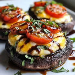 - 4 large portobello mushrooms, stems removed - 1 cup cherry tomatoes, halved - 1 cup fresh mozzarella balls, halved - 1 cup fresh basil leaves, chopped - 2 tablespoons balsamic glaze - 3 tablespoons olive oil - Salt and pepper to taste - 1/4 teaspoon garlic powder - 1/4 teaspoon crushed red pepper flakes (optional) - Baking sheet - Parchment paper - Mixing bowl - Brush for olive oil When making Caprese stuffed portobellos, gathering the right ingredients is key. Start with large portobello mushrooms. Their size gives a sturdy base for stuffing. Look for mushrooms that are firm and fresh. Next, you&rsquo;ll need cherry tomatoes. Halve them for easy mixing and bursting flavor. Fresh mozzarella balls, or bocconcini, add a creamy texture. Halve these too for a nice bite. Fresh basil leaves provide a bright, herbal note that ties the dish together. For seasoning, balsamic glaze adds a sweet and tangy kick. Olive oil keeps everything moist. Salt and pepper enhance the flavors. Garlic powder adds depth, while red pepper flakes bring a little heat, if you like. You will also need some basic kitchen tools. A baking sheet lined with parchment paper makes cleanup easier. A mixing bowl helps combine your filling, and a brush is handy for applying olive oil to the mushrooms. With these ingredients and tools, you are ready to create a delicious meal. Enjoy the process and the tasty results! {{ingredient_image_1}} 1. First, preheat your oven to 375&deg;F (190&deg;C). This step is key for perfect cooking. 2. Next, take a small bowl. Mix together 3 tablespoons of olive oil, 1/4 teaspoon of garlic powder, salt, and pepper. 3. Brush this tasty mixture onto the gill side of the portobello mushrooms. This adds flavor and helps with browning. 1. In a mixing bowl, combine 1 cup of halved cherry tomatoes, 1 cup of halved fresh mozzarella balls, and 1 cup of chopped fresh basil. 2. Drizzle the mixture with 2 tablespoons of balsamic glaze, then mix well. 3. Spoon the tomato and mozzarella mixture generously into each portobello cap, filling them to the top. 4. If you like some heat, sprinkle crushed red pepper flakes on top of the stuffed mushrooms. 1. Place the stuffed mushrooms on a baking sheet lined with parchment paper. 2. Bake them in the preheated oven for about 20 to 25 minutes. Look for tender mushrooms and melted, bubbly mozzarella. 3. Once done, remove the mushrooms from the oven and let them cool slightly. Drizzle with more balsamic glaze if you want extra flavor. To choose fresh mushrooms, look for large portobellos that feel firm. Their caps should be smooth, dry, and free from dark spots. The color should be rich brown. Give them a sniff; they should smell earthy and fresh. Adjusting seasoning is key. Start with salt and pepper; sprinkle to taste. If you want more flavor, add extra garlic powder or crushed red pepper flakes. Taste the stuffing before you fill the mushrooms. This lets you tweak the mix until it&rsquo;s just right. Pair these stuffed portobellos with a light salad or grilled veggies. A simple arugula salad with lemon vinaigrette works great. You can also serve them with crusty bread to soak up the juices. For presentation, place the stuffed mushrooms on a rustic wooden platter. Drizzle some balsamic glaze over them and add fresh basil leaves for color. This simple touch makes your dish look gourmet. Want to change up the flavor? Try different toppings like pesto or sun-dried tomatoes. A sprinkle of Parmesan cheese can add a savory crunch. For a sweet twist, drizzle honey over the top before serving. You can also experiment with glazes. A balsamic reduction adds depth. Or, try a spicy chili oil for a kick. These small changes can make your dish even more exciting. Pro Tips Choose Fresh Ingredients: Always opt for the freshest mozzarella and basil for the best flavor and texture in your Caprese stuffed portobellos. Customize Your Fillings: Feel free to add other ingredients like diced bell peppers or olives to the tomato and mozzarella mixture for a unique twist. Don't Overbake: Keep an eye on the mushrooms while baking; you want them tender but not mushy, and the cheese bubbly but not browned. Serve Warm: These stuffed portobellos are best enjoyed warm, so serve them right out of the oven for maximum flavor and enjoyment. {{image_2}} You can switch up the cheese in this dish. Try goat cheese or feta for a tangy twist. These cheeses melt differently but add great flavor. You can also add other veggies. Spinach, bell peppers, or zucchini work well. For added protein, consider diced chicken or cooked sausage. These swaps can make the dish heartier. To make this dish vegan, use plant-based mozzarella. Ensure the balsamic glaze is also vegan-friendly. You can swap portobello mushrooms for large eggplants for a different base. For gluten-free needs, this recipe is already safe, but check all labels. This way, everyone can enjoy the meal. Change the herbs for a new taste. Try thyme or oregano instead of basil. You can also add spices like paprika or cumin for depth. A squeeze of lemon juice brightens the dish too. These small changes can lead to exciting new flavors, making each meal unique. To store leftovers, let the stuffed portobellos cool first. Then, place them in an airtight container. Store in the fridge for up to three days. They taste great even the next day! Just make sure to keep them covered to prevent drying out. For reheating, the oven works best. Preheat your oven to 350&deg;F (175&deg;C). Place the stuffed mushrooms on a baking sheet. Heat them for about 10-15 minutes until warm. This keeps the mushrooms soft and the cheese gooey. You can also use a microwave if you are in a hurry. Heat for about 1-2 minutes, but be careful; the texture may change. You can freeze Caprese stuffed portobellos! First, let them cool completely. Wrap each mushroom tightly in plastic wrap. Place them in a freezer-safe bag or container. They will stay fresh for up to two months. When ready to eat, thaw overnight in the fridge and reheat as mentioned above. Enjoy the same great flavor even after freezing! Yes, you can make Caprese stuffed portobellos ahead of time. To prep in advance, fill the mushrooms with the tomato and mozzarella mix. Cover them with plastic wrap. Store them in the fridge for up to a day. When ready, bake them straight from the fridge. You may need to add a few extra minutes to the baking time. Caprese stuffed portobellos pair well with many sides. Here are some great options: - A fresh green salad - Garlic bread or toasted baguette - Quinoa or couscous - Roasted vegetables These sides balance the rich flavors of the stuffed mushrooms. To tell if the mushrooms are done, look for a few signs: - The mushrooms should be tender. - The mozzarella should be melted and bubbly. - The edges of the mushrooms may turn golden brown. These cues mean your Caprese stuffed portobellos are ready to enjoy. You learned how to make Caprese stuffed portobello mushrooms from fresh ingredients. We covered everything, from the right mushrooms to how to bake them. Tips for storage and reheating will keep your dish tasty. Feel free to mix things up with different cheeses or vegetables. You can modify this recipe for any diet or taste. Enjoy your cooking! This dish will impress anyone at your table!