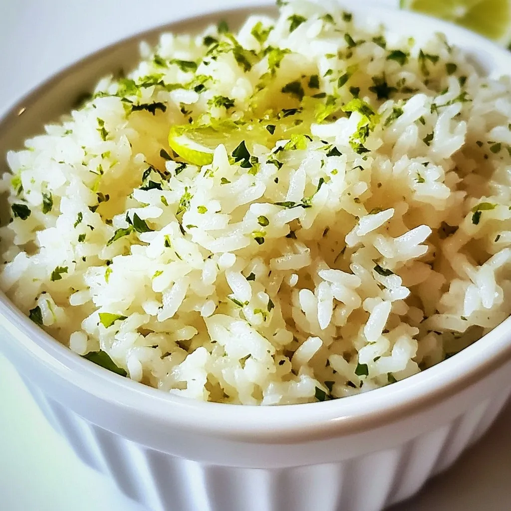To make this delightful cilantro lime rice, you will need: - 1 cup long-grain white rice - 2 cups vegetable broth (or water) - 1 tablespoon olive oil - 1/2 teaspoon salt - Juice and zest of 1 lime - 1/2 cup fresh cilantro, chopped - 1 small garlic clove, minced (optional) - Black pepper to taste Each ingredient plays a role in creating bright and fresh flavors. The rice serves as the base, while lime adds zest. Cilantro brings a burst of herbaceous taste. If you need to swap ingredients, here are some ideas: - Use brown rice instead of white rice for a nuttier flavor. - Chicken broth can replace vegetable broth for a richer taste. - If you don’t have olive oil, use any neutral oil like canola or sunflower. - Skip the garlic if you prefer a simpler flavor or are sensitive to it. These swaps can help you tailor the dish to your taste or what you have on hand. When selecting your ingredients, keep these tips in mind: - For rice, choose a brand you trust. Look for whole grains if possible. - Pick fresh cilantro with bright green leaves and no wilting. - Choose limes that feel heavy for their size. This means they are juicy! - If buying broth, check for low sodium options, as they offer better control over taste. Fresh ingredients make a big difference in flavor, so take time to select the best! {{ingredient_image_1}} 1. Rinse the rice. Use cold water until it runs clear. This removes extra starch. 2. Heat the olive oil in a medium saucepan over medium heat. If you want garlic, add it now. Sauté for 1-2 minutes. Don't let it brown. 3. Add the rinsed rice to the saucepan. Stir to coat the rice in oil. Toast the rice for 2-3 minutes. This helps it soak up flavor. 4. Pour in the vegetable broth or water. Add salt. Turn the heat to high and bring it to a boil. 5. When it boils, reduce heat to low. Cover the saucepan and let it simmer for 15-18 minutes. The rice should be tender and the liquid should be gone. 6. After cooking, remove the saucepan from heat. Let it sit covered for 5 more minutes. This helps the rice finish cooking. 7. Fluff the rice with a fork. Stir in lime juice, lime zest, and chopped cilantro. Add black pepper to taste. 8. Serve warm as a side dish with your favorite meals. - Don't skip rinsing the rice. It can make the rice sticky. - Watch the heat when toasting. Too high can burn the rice. - Don’t lift the lid while cooking. This lets steam escape and affects cooking. - Avoid overcooking the rice. It should be tender, not mushy. - Prep all your ingredients first. This makes cooking quicker. - Rinse the rice while the oil heats. Save a few minutes. - Use a timer for cooking the rice. This helps avoid overcooking. - While the rice cooks, chop the cilantro and zest the lime. To boost the taste, use vegetable broth instead of water. This adds depth to your rice. Adding a small minced garlic clove brings an extra layer of flavor. Sauté it with olive oil before adding the rice. The zest of the lime also brightens the dish. It adds a fresh and tangy note that pairs well with the cilantro. Rinsing the rice is key for fluffy grains. It removes excess starch that can make rice sticky. After rinsing, toast the rice in olive oil for 2-3 minutes. This step helps the rice absorb flavors. Once cooked, let the rice sit with the lid on for 5 minutes. This resting time allows the steam to finish cooking the rice, making it light and fluffy. For a beautiful presentation, serve the rice in a bowl. Top it with extra chopped cilantro for a pop of color. You can add lime wedges on the side for extra zest. For a fun twist, try serving the rice in lettuce cups. This adds a crunchy texture and makes for a unique dish. Pro Tips Rinse the Rice: Rinsing the rice before cooking helps remove excess starch, resulting in fluffier grains. Use Fresh Lime: For the best flavor, use fresh lime juice and zest instead of bottled products. Let It Rest: Allowing the rice to sit covered after cooking helps it to steam and become even fluffier. Adjust Seasoning: Always taste and adjust the seasoning before serving to enhance the overall flavor. {{image_2}} You can add many fun ingredients to enhance cilantro lime rice. Try mixing in black beans for protein and fiber. Corn gives a sweet crunch. Diced bell peppers add color and flavor. A bit of onion can bring a nice depth. You can also toss in avocado for creaminess. Each of these adds a unique twist to the dish. Want some heat? Add chopped jalapeños or red pepper flakes. Start with a small amount and adjust to your taste. The spice pairs well with the freshness of lime and cilantro. For an extra kick, consider adding a splash of hot sauce when you mix in the lime juice and cilantro. Cilantro lime rice is great for many diets. It is naturally vegan and gluten-free. You can use vegetable broth to keep it plant-based. If you need it gluten-free, just check your broth label. This recipe is easy to modify. You can enjoy it no matter your dietary needs. Store your cilantro lime rice in an airtight container. Make sure it cools down before sealing. This helps keep flavors fresh and prevents sogginess. Leftover rice stays good for about 3 to 4 days in the fridge. Label the container with the date. This way, you won’t forget when you made it. Reheating is simple! You can use a microwave or stovetop. For the microwave, place rice in a bowl. Add a splash of water to keep it moist. Cover it with a damp paper towel. Heat for 1 to 2 minutes, stirring halfway through. For stovetop, add rice to a pan. Add a tiny bit of water and heat over low. Stir often until warm. This keeps the rice fluffy and tasty. Freezing cilantro lime rice is a great option for long-term storage. Start by letting the rice cool completely. Then, portion it into freezer-safe bags or containers. Make sure to remove as much air as possible. Label the bags with the date. You can freeze it for up to 3 months. To thaw, place it in the fridge overnight. Reheat as needed, and enjoy the zesty flavor! To make cilantro lime rice more flavorful, consider these tips: - Add more lime juice for a zesty kick. - Use fresh herbs like parsley or mint alongside cilantro. - Stir in some diced tomatoes for a fresh touch. - Spice it up with chopped jalapeños or chili flakes. You can also try adding a pinch of cumin or smoked paprika for a deeper flavor. Mixing in black beans or corn can add texture and nutrition as well. Yes, you can use brown rice instead of white rice. Just keep in mind that brown rice takes longer to cook. You will need to adjust the cooking time to about 40-45 minutes. Use 2 ½ cups of vegetable broth for every cup of brown rice. Brown rice will give a nuttier taste and a chewier texture, which adds another layer to your dish. Cilantro lime rice pairs well with many dishes. Here are some great options: - Grilled chicken or steak - Tacos or burritos - Black bean bowls - Stir-fried vegetables - Fish or shrimp dishes You can also serve it with a fresh salad or alongside your favorite dips. Enjoy the bright flavors that cilantro lime rice brings to your meals! In this blog post, we explored how to make perfect cilantro lime rice. I shared essential ingredients and smart substitutes you can use. The cooking steps and tips will help you avoid common mistakes. I provided fun ways to enhance flavor and serve your dish. Finally, we covered storage tips to keep leftovers fresh. Cilantro lime rice is easy to make and quite versatile. Enjoy your cooking!