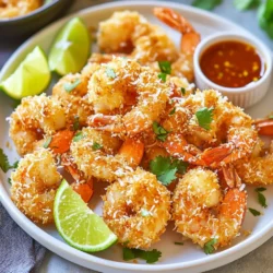 - 1 pound large shrimp, peeled and deveined - 1 cup shredded coconut (unsweetened) - 1 cup panko breadcrumbs - 1/2 cup all-purpose flour - 2 large eggs - 1 teaspoon garlic powder - 1 teaspoon paprika - Salt and pepper to taste - Cooking spray for air frying When I make air fryer coconut shrimp, I focus on using fresh and high-quality ingredients. The shrimp should be large, peeled, and deveined for the best results. This helps them cook evenly and gives a nice bite. The coating is key to achieving that crunchy texture. I love using unsweetened shredded coconut. It provides a rich flavor without extra sweetness. Panko breadcrumbs add an airy crispness that&rsquo;s hard to resist. For seasoning, I use all-purpose flour, garlic powder, and paprika. This mix gives the shrimp a great taste. I also add salt and pepper to balance the flavors. The eggs bind everything together, ensuring the coating sticks well. Finally, don't forget the cooking spray. It helps the shrimp brown nicely in the air fryer. With these ingredients, you can create a delightful snack that&rsquo;s crispy and packed with flavor. {{ingredient_image_1}} - In a shallow bowl, mix together 1/2 cup of all-purpose flour, 1 teaspoon of garlic powder, 1 teaspoon of paprika, salt, and pepper. This is your seasoned flour. - In a second bowl, crack and beat 2 large eggs until they are well mixed. - In a third bowl, combine 1 cup of shredded coconut and 1 cup of panko breadcrumbs. This mixture is your coconut coating. - Take one pound of large shrimp, peeled and deveined. Start by coating the shrimp in the seasoned flour. Shake off any extra flour. - Next, dip the floured shrimp into the beaten eggs. Let any excess egg drip off. - Finally, coat the shrimp in the coconut and panko mixture. Press gently so the coating sticks well. - Preheat your air fryer to 400&deg;F (200&deg;C). - Place the coated shrimp in a single layer in the air fryer basket. Make sure they do not touch. - Lightly spray the shrimp with cooking spray. This helps them brown evenly. - Cook the shrimp for about 8-10 minutes. Flip them halfway through for even cooking. They should be golden and cooked through. - Once done, take the shrimp out and let them cool slightly before serving. To get that perfect crispiness, you must avoid sogginess. Here are some tips: - Use dry shrimp: Pat the shrimp with paper towels before coating. This helps remove excess moisture. - Layering matters: Do not stack the shrimp in the air fryer. Keep them in a single layer for even cooking. Cooking spray is key! It promotes browning and gives a nice crunch. Lightly spray the shrimp before cooking. This small step makes a big difference. Dipping sauces enhance the flavor of coconut shrimp. Here are my top picks: - Sweet chili sauce: Its sweet and spicy balance pairs well with the shrimp. - Tartar sauce: A creamy option for those who love a classic touch. For presentation, serve the shrimp on a nice platter. Add lime wedges and fresh cilantro for color. This not only looks great but also adds fresh flavor. To ensure even cooking, follow these tips: - Preheat your air fryer: This step helps the shrimp cook evenly. - Don&rsquo;t overcrowd: Air needs space to circulate. This ensures all sides get crispy. For air fryer models, I recommend brands like Philips or Ninja. They offer great performance and even heating. Choose one that fits your kitchen and cooking style. Pro Tips Use Fresh Shrimp: Fresh shrimp will provide the best flavor and texture. If using frozen shrimp, ensure they are fully thawed and patted dry before breading. Adjust Coconut Sweetness: If you prefer a sweeter coconut shrimp, consider using sweetened shredded coconut or serving with a sweet dipping sauce. Don&rsquo;t Overcrowd the Air Fryer: For optimal cooking, arrange the shrimp in a single layer without overlapping. This allows for even cooking and crispiness. Experiment with Seasonings: Feel free to customize the seasoning in the flour mixture by adding spices like cayenne pepper for heat or lemon zest for brightness. {{image_2}} You can change up the flavor of your coconut shrimp easily. Try adding spices to the breading mix. A touch of cayenne pepper adds heat. Some fresh herbs like cilantro or parsley can bring a fresh taste. Using different types of shrimp also helps. You can use smaller shrimp for bite-sized snacks. Larger shrimp give a more satisfying crunch. Just remember to adjust the cooking time based on size. If you need gluten-free options, swap the regular flour and breadcrumbs. Use almond flour in place of all-purpose flour. For the coating, crushed gluten-free cereal works well too. For vegan alternatives, use chickpea flour instead of eggs. You can also coat the shrimp in coconut milk. This keeps the shrimp moist and helps the breading stick. Coconut shrimp pairs well with many sides. Try serving it with rice or a fresh salad. A tangy mango salsa adds a nice touch too. You can also explore complementary recipes. A zesty coleslaw or roasted veggies make great companions. Consider making a dipping sauce, like sweet chili or a spicy aioli. These add extra flavor and excitement to your meal! After you enjoy your air fryer coconut shrimp, store any leftovers in the fridge. Place the shrimp in an airtight container. This keeps them fresh and tasty. Try to eat them within three days for the best flavor. When reheating, I recommend using the air fryer. Set it to 350&deg;F (175&deg;C) and heat for about 5 minutes. This helps restore the crispiness. You can also use a microwave, but it may make the shrimp soggy. If you want to save shrimp for later, freezing is a great option. First, let the shrimp cool completely. Then, place them in a single layer on a baking sheet. Freeze for about one hour. After that, transfer them to a freezer-safe bag. This helps prevent sticking. When you&rsquo;re ready to eat, thaw them in the fridge overnight. To reheat, use the air fryer at 350&deg;F (175&deg;C) for about 8-10 minutes. In the refrigerator, your coconut shrimp can last for about three days. Be sure to check for signs of spoilage. If the shrimp smell off or look discolored, it&rsquo;s best to throw them away. Always trust your senses when it comes to food safety. Keeping shrimp properly stored helps maintain their delicious flavor. To make air fryer coconut shrimp gluten-free, you can swap regular flour and breadcrumbs. Use almond flour or coconut flour instead of all-purpose flour. For breading, use gluten-free panko breadcrumbs. These options keep the texture crispy while ensuring no gluten is present. To prevent sticking, I recommend using parchment paper or silicone mats. Cut the parchment to fit your air fryer basket. This helps make cleanup easy and stops the shrimp from sticking. Also, spray a light coat of cooking spray on the basket before adding shrimp. This adds a nice crisp and keeps everything moving smoothly. Yes, you can prepare air fryer coconut shrimp ahead of time. You can coat the shrimp and store them in the fridge for a few hours. When you're ready to cook, just pull them out and air fry as usual. If you want to freeze, lay them flat on a baking sheet first and freeze for an hour. Once frozen, transfer to a bag. Reheat directly in the air fryer for best results. This blog covered how to make crispy air fryer coconut shrimp. We explored ingredients, step-by-step cooking, and helpful tips for perfect results. Remember to choose the right coating and seasonings for taste. You can also try variations to suit your diet or add flair. With proper storage, leftovers can be enjoyed later. Use the FAQs to guide your cooking journey. Enjoy your shrimp and share your delicious results!
