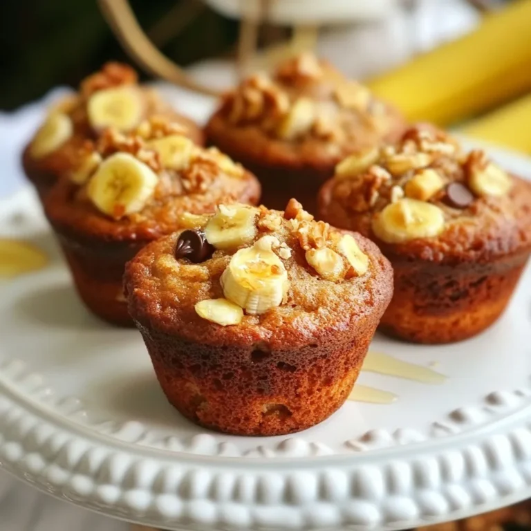 The right ingredients make all the difference in your Chocolate Chip Banana Bread Muffins. Here’s what you need: - 3 ripe bananas, mashed - 1/3 cup melted coconut oil - 1/2 cup brown sugar - 1 large egg, beaten - 1 teaspoon vanilla extract - 1 teaspoon baking soda - Pinch of salt - 1 teaspoon ground cinnamon - 1 1/2 cups all-purpose flour - 1/2 cup semi-sweet chocolate chips - 1/4 cup chopped walnuts (optional) Ripe bananas are key. They add sweetness and moisture. Coconut oil gives a nice texture. Brown sugar adds a rich flavor. The egg binds the mix. Vanilla and cinnamon elevate the taste. Baking soda helps muffins rise. Salt balances sweetness. Flour forms the base. Chocolate chips bring joy. Walnuts add crunch, but they’re optional. Gather these ingredients to make your muffins shine. The process is simple, and the reward is delicious! {{ingredient_image_1}} - Preheat the oven and prepare muffin tin First, set your oven to 350°F (175°C). Line a muffin tin with paper liners or lightly grease it with non-stick spray. This keeps the muffins from sticking. - Mix the wet ingredients In a large bowl, mash three ripe bananas. Then, add 1/3 cup of melted coconut oil. Mix until you see no lumps. Next, stir in 1/2 cup of brown sugar, one beaten egg, and 1 teaspoon of vanilla extract. Blend these well together. - Combine dry ingredients with wet mixture Sprinkle 1 teaspoon of baking soda, a pinch of salt, and 1 teaspoon of ground cinnamon over the wet mixture. Mix it well. Gradually add 1 1/2 cups of all-purpose flour. Stir until just combined, but don’t overmix. This keeps the muffins soft. - Fold in chocolate chips and walnuts Now, gently fold in 1/2 cup of semi-sweet chocolate chips. If you like, add 1/4 cup of chopped walnuts. Distribute them evenly throughout the batter. - Bake the muffins Scoop the batter into the muffin tin. Fill each cup about 2/3 full. Bake in the oven for 18-22 minutes. Check if they are done by inserting a toothpick in the center. If it comes out clean, they are ready. - Cooling process and serving suggestions Let the muffins cool in the tin for 5 minutes. Then, transfer them to a wire rack to cool completely. Serve them warm with honey or whipped cream. Enjoy them with coffee or tea for a perfect treat! - Avoiding overmixing: Mix the batter just enough. Overmixing can make the muffins tough. Stir until you see no dry flour. It’s okay if you have lumps; they help keep the muffins soft. - Ensuring ripe bananas: Use very ripe bananas for the best flavor and texture. They should be brown and soft. Ripe bananas add natural sweetness and moisture to your muffins. - Correct oven temperature: Always preheat your oven to 350°F (175°C). A hot oven helps the muffins rise well. Use an oven thermometer to check the temperature if you can. - Adding spices: Spice it up with ground cinnamon or nutmeg. These spices bring warmth and depth to the flavor. Just a teaspoon can make a big difference. - Pairing suggestions with toppings: Serve your muffins warm and top them with honey or whipped cream. For a fun twist, try adding a smear of peanut butter or a sprinkle of nuts on top. - Using high-quality chocolate: Choose semi-sweet chocolate chips for a rich taste. High-quality chocolate melts well and enhances the overall flavor of the muffins. Pro Tips Use Overripe Bananas: The riper the bananas, the sweeter your muffins will be. Look for bananas with brown spots for optimal flavor. Don’t Overmix: When adding the flour, stir just until combined. Overmixing can lead to dense muffins instead of light and fluffy ones. Add a Touch of Sea Salt: A sprinkle of sea salt on top before baking enhances the chocolate flavor and creates a delightful contrast. Storage Tips: Store any leftover muffins in an airtight container at room temperature for up to 3 days or freeze them for longer storage. {{image_2}} You can change up the flavor of these muffins easily. One fun twist is to make peanut butter chocolate chip banana muffins. Just add 1/2 cup of creamy peanut butter to your wet mix. This adds a rich taste that blends well with banana. For those who need nut-free options, skip the walnuts. You can still enjoy a great texture and taste. Another option is to add some dried fruits, like raisins or cranberries. Shredded coconut also gives a nice tropical touch. If you want gluten-free muffins, use a gluten-free flour blend instead of all-purpose flour. Many blends work well and keep the muffins soft. For a vegan version, swap the egg for a flax egg. To make a flax egg, mix 1 tablespoon of ground flaxseed with 2.5 tablespoons of water. Let it sit for a few minutes to thicken. You can also use maple syrup instead of brown sugar for a natural sweetener. If you want to cut back on sugar, try using less brown sugar or a sugar substitute. Mashed bananas add natural sweetness, so you can reduce the added sugar. This way, you keep the flavor without too much sweetness. To keep your muffins fresh, store them in an airtight container. This will prevent them from drying out. You can also use a zip-top bag. Place a piece of parchment paper inside the bag to absorb moisture. Store them at room temperature for up to three days. If you want to keep them longer, refrigeration is not the best choice. It can make them dry. For the best flavor, enjoy them within the first two days. If you plan to keep them longer, freezing is a great option. To freeze your muffins, first let them cool completely. This will prevent ice crystals from forming. Wrap each muffin tightly in plastic wrap. Then place them in a freezer bag or container. Be sure to label the bag with the date. You can freeze them for up to three months. When you’re ready to eat one, remove it from the freezer. Unwrap it and place it on a plate. Let it thaw at room temperature for about 30 minutes. For a warm muffin, you can microwave it for 15-20 seconds. Enjoy your treat warm! How do I make muffins fluffy? To make muffins fluffy, you need to use ripe bananas. They add moisture and natural sweetness. Mix the wet and dry ingredients separately before combining them. This keeps the batter light. Don't overmix; stir until just combined. This helps create air pockets for fluffiness. Can I use unripe bananas? Using unripe bananas is not ideal. They lack the sweetness and moisture of ripe ones. Unripe bananas can lead to dense muffins. For the best flavor and texture, always choose ripe, spotty bananas. They bring out the best taste in your muffins. What can I substitute for coconut oil? You can substitute melted butter or vegetable oil for coconut oil. Both options work well and keep the muffins moist. If you want a dairy-free choice, use canola or avocado oil. Each option will still give you tasty results. How do I know when the muffins are done? To check if the muffins are done, insert a toothpick into the center of one muffin. If it comes out clean or with a few crumbs, they are ready. Bake for 18-22 minutes at 350°F (175°C). Keep an eye on them to avoid overbaking. In this post, we explored how to make delicious banana muffins. We covered the ingredients, provided clear steps, and shared useful tips. You learned about flavor variations and how to store your muffins for freshness. Remember, the key to great muffins is ripe bananas and careful mixing. Enjoy baking and sharing these treats. They are sure to please everyone. Your kitchen will be full of tasty smells and happy faces!
