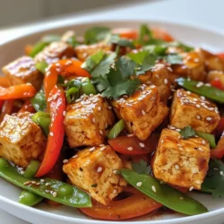 - 1 block (14 oz) firm tofu, pressed and cubed - 2 tablespoons cornstarch - 2 tablespoons vegetable oil - 1 red bell pepper, sliced - 1 cup snap peas, trimmed - 1 carrot, julienned - 3 green onions, chopped - 4 cloves garlic, minced - 1 teaspoon fresh ginger, grated - 3 tablespoons Sriracha sauce - 2 tablespoons soy sauce - 1 tablespoon honey or maple syrup - Salt and black pepper to taste - Sesame seeds, for garnish - Fresh cilantro, for garnish To make a spicy Sriracha tofu stir-fry, you need fresh ingredients. Start with firm tofu. It gives the best texture. Press it to remove water. This helps it get crispy when you fry it. Next, gather colorful veggies. Red bell pepper adds sweetness and crunch. Snap peas bring a fresh snap. Carrots add a nice color and slight sweetness. You&rsquo;ll also need some seasoning. Garlic and ginger give great flavor. Soy sauce adds saltiness. Sriracha brings the heat. You can choose honey or maple syrup for a touch of sweetness. Finally, don&rsquo;t forget the garnishes. Sesame seeds add a nice crunch. Fresh cilantro gives a pop of color and flavor. These ingredients make your stir-fry vibrant and tasty. They work well together for a satisfying meal. {{ingredient_image_1}} First, press the tofu to remove extra water. This helps the tofu get crispy. Cut the tofu into 1-inch cubes. Then, toss the cubes in cornstarch. Make sure each piece gets coated evenly. This coating gives the tofu a nice crunch when cooked. Heat 1 tablespoon of vegetable oil in a skillet over medium-high heat. Once the oil is hot, add the tofu cubes in a single layer. Fry the tofu until it turns golden brown. This takes about 2-3 minutes per side. Remove the tofu from the skillet and set it aside. In the same skillet, add another tablespoon of oil. Now, toss in the sliced red bell pepper, snap peas, and julienned carrot. Stir-fry the veggies for 3-4 minutes. You want them tender but still crisp. Next, add the minced garlic and grated ginger. Cook for another minute until they smell great. Return the crispy tofu to the skillet with the veggies. Pour in the Sriracha sauce, soy sauce, and honey or maple syrup. Toss everything together. Make sure the tofu and veggies are well-coated in the sauce. Cook for an additional 1-2 minutes. This lets the flavors mix well. Finally, season with salt and black pepper to taste. Pressing tofu is key. It removes water and makes it crisp. To press, wrap the tofu in a towel and set a weight on top. After 15-30 minutes, it&rsquo;s ready. The ideal cooking temperature for tofu is medium-high. This heats the oil and helps the tofu brown nicely. Want more flavor? Add a splash of lime juice or rice vinegar to your sauce. You can also use garlic powder, ginger powder, or even sesame oil. To adjust spice levels, add more or less Sriracha. If it&rsquo;s too hot, sweeten with extra honey or maple syrup. A large skillet or wok works best for stir-frying. This allows even cooking and easy tossing. If you don&rsquo;t have a wok, a non-stick skillet is a good choice. For alternative cooking methods, try baking or air frying the tofu for a healthier twist. Pro Tips Press the Tofu: Make sure to press the tofu for at least 30 minutes to remove excess moisture. This step is crucial for achieving a crispy texture when frying. Customize the Heat: If you prefer a milder dish, reduce the amount of Sriracha sauce or add a bit of coconut milk to balance the spice. Add More Vegetables: Feel free to incorporate other vegetables like broccoli, zucchini, or mushrooms for added flavor and nutrition. Garnish for Flavor: Don't skip the sesame seeds and fresh cilantro. They add not only visual appeal but also a burst of flavor to the dish! {{image_2}} You can swap tofu for other proteins. Tempeh and seitan work well in this dish. They both soak up flavors nicely. If you prefer meat, try adding shrimp or chicken. Just ensure you cook them fully before mixing them in. Feel free to add more veggies to your stir-fry. Broccoli, bell peppers, or even zucchini add great flavor and color. You can also swap in seasonal vegetables to keep things fresh. For example, try asparagus in spring or squash in fall. Explore different sauces to change the flavor. Hoisin sauce or teriyaki sauce can give a sweet twist. For a vegan option, use maple syrup in place of honey. This keeps the dish plant-based while still being tasty. To keep your Spicy Sriracha Tofu Stir-Fry fresh, store leftovers in the fridge. Place the stir-fry in an airtight container. This helps prevent moisture loss and keeps flavors intact. Use glass or BPA-free plastic containers for safe storage. Make sure the stir-fry cools down to room temperature before sealing it. This keeps it safe and tasty for up to four days. You can freeze the stir-fry if you have extra. First, let it cool completely. Then, transfer it to a freezer-safe container or bag. Remove as much air as possible to avoid freezer burn. When you want to eat it, thaw it overnight in the fridge. Reheat it in a skillet over medium heat. You may notice a change in texture after freezing. The tofu might be softer, but the flavors will still be great! Yes, you can easily make this dish vegan. Simply swap honey for maple syrup. This change keeps the sweetness without using animal products. You can also use agave nectar or brown sugar if you prefer. To reduce spiciness, use less Sriracha sauce. Start with one tablespoon or even half. You can also add more vegetables like bell peppers or carrots. These will balance the heat. Another option is to include coconut milk, which adds creaminess and cuts spice. This dish lasts about 3 to 4 days in the fridge. Store it in an airtight container for best results. When reheating, add a splash of water to keep it moist. The veggies may soften, but the flavors will stay good. This blog post covered how to make a tasty tofu stir-fry. We discussed key ingredients and provided step-by-step instructions to achieve great flavor and texture. I shared valuable tips for perfecting your dish, suggested variations, and offered storage advice. In conclusion, making this stir-fry is simple and fun. You can easily customize it to suit your tastes. Enjoy creating this healthy meal and impress your friends and family with your cooking skills!