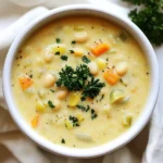 - 2 cups canned white beans (cannellini or great northern), rinsed and drained - 1 medium onion, finely chopped - 2 cloves garlic, minced - 2 medium carrots, diced - 2 celery stalks, diced - 4 cups vegetable broth - 1 cup coconut milk - 1 teaspoon dried thyme - 1 teaspoon smoked paprika - Salt and pepper to taste - 2 tablespoons olive oil - Fresh parsley, chopped (for garnish) Each ingredient plays a key role in the flavor and texture of the soup. The white beans provide creaminess and protein. The onion, garlic, carrots, and celery add depth and sweetness. The vegetable broth gives a rich base. Coconut milk adds a creamy finish while thyme and smoked paprika bring warmth. You can swap canned beans for dried beans. Just soak and cook them first. If you prefer a different broth, use chicken broth instead. Almond or cashew milk can replace coconut milk for a nutty taste. For a kick, add red pepper flakes or cayenne pepper. This soup is packed with nutrients. One serving contains about 250 calories. It has 8 grams of protein, 10 grams of fiber, and healthy fats from the coconut milk. It’s low in cholesterol and high in vitamins. This makes it a great choice for a filling meal. {{ingredient_image_1}} Start by gathering all your ingredients. You will need: - 2 cups canned white beans, rinsed and drained - 1 medium onion, finely chopped - 2 cloves garlic, minced - 2 medium carrots, diced - 2 celery stalks, diced - 4 cups vegetable broth - 1 cup coconut milk - 1 teaspoon dried thyme - 1 teaspoon smoked paprika - Salt and pepper to taste - 2 tablespoons olive oil - Fresh parsley, chopped Having everything ready makes cooking easier. Chop the onion, carrots, and celery first. This saves time and helps you focus on cooking. Heat the olive oil in a large pot over medium heat. Add the chopped onion, carrots, and celery. Stir and cook for 5-7 minutes. You want the vegetables soft and the onion clear. Next, add the minced garlic. Cook for 1-2 minutes until you smell its lovely aroma. This step builds great flavor. Then, add the rinsed white beans, vegetable broth, dried thyme, and smoked paprika. Stir well and bring the mixture to a gentle boil. Once boiling, lower the heat. Let the soup simmer uncovered for 15-20 minutes. This helps all the flavors mix together nicely. After simmering, it’s time to blend. Use an immersion blender to mix the soup. Blend until creamy but leave some chunks for texture. If you don’t have an immersion blender, pour 2 cups of soup into a regular blender. Blend until smooth, then return it to the pot. Now, stir in the coconut milk. Taste and season with salt and pepper. Simmer for another 5 minutes to heat through. Your soup is now ready to serve! Ladle it into bowls and sprinkle with fresh parsley for a bright finish. Enjoy your creamy white bean soup! To boost the flavor of your white bean soup, consider adding herbs and spices. Fresh herbs like thyme and parsley add brightness. You can also try rosemary for a woodsy note. A splash of lemon juice can brighten the soup. You might also add a bay leaf while simmering for depth. Lastly, a hint of chili flakes can give a gentle kick. Using the right tools can make your cooking easier. A large pot is key for sautéing and simmering. An immersion blender helps you achieve a creamy texture without transferring soup. A good cutting board and sharp knife make chopping veggies quick and safe. Measuring cups and spoons ensure you get the right amounts every time. One common mistake is overcooking the garlic. It can turn bitter if you let it brown too much. Another issue is not rinsing the beans. Rinsing removes excess salt and improves taste. Be careful not to blend the soup too much; you want some texture. Lastly, taste before serving. Adjust the seasoning to make the flavors shine. Pro Tips Enhance Flavor: Consider adding a splash of lemon juice or a sprinkle of nutritional yeast for added depth and brightness to the soup. Bean Variability: Feel free to experiment with different types of white beans or even mix in some chickpeas for a unique texture and flavor profile. Texture Control: For a creamier texture, blend more of the soup, or add additional coconut milk. Adjust according to your preference! Garnish Ideas: Besides parsley, try topping the soup with roasted pumpkin seeds or a drizzle of chili oil for added crunch and flavor. {{image_2}} This white bean soup is already vegetarian and vegan-friendly. The base is rich and creamy thanks to coconut milk. If you want to add even more plant power, try adding kale or spinach. These greens add nutrients and color. You can also throw in some diced potatoes for extra heartiness. Think about what you like! You can add diced tomatoes for a fresh twist. Chopped mushrooms give a nice umami flavor. If you want crunch, sprinkle some toasted nuts on top. A drizzle of olive oil can add richness. Fresh herbs like basil or cilantro can brighten up each bowl. If you enjoy heat, spice it up! Add a pinch of red pepper flakes while cooking. You can also stir in some diced jalapeños for a kick. For a smoky flavor, try adding chipotle peppers in adobo sauce. These small changes can make your soup exciting and bold. After you make the soup, let it cool down first. Transfer the soup to an airtight container. Store it in the fridge for up to four days. This keeps the soup fresh and tasty. Make sure to stir it well before serving. It helps mix the flavors again. You can freeze the soup for longer storage. Use freezer-safe bags or containers. Leave some space at the top, as the soup will expand when frozen. It stays good for up to three months. When you’re ready to eat, thaw it in the fridge overnight. To reheat, pour the soup into a pot. Heat it on low to medium heat. Stir it often to avoid sticking. You can also use a microwave. Place it in a microwave-safe bowl and cover it loosely. Heat in short bursts, stirring in between. Enjoy warm, and add fresh parsley for a nice touch! Yes, you can use dried beans. First, soak them overnight. After soaking, cook the beans until soft. This step takes about 1-2 hours. Then, you can follow the recipe as usual. Using dried beans makes the soup more flavorful. To thicken the soup, you have a few options. First, blend more of the soup. This adds creaminess without extra ingredients. Another way is to add a bit of starch. Try mixing cornstarch with cold water, then stir it in the soup. Let it simmer until it thickens. Yes, white bean soup is very healthy. It has high fiber from the beans, which helps digestion. The soup also has vitamins from the veggies. Using coconut milk adds healthy fats. Overall, it’s a nourishing meal that keeps you full. In this article, we explored essential ingredients for a hearty soup, including substitutions. I provided clear steps for preparation, cooking, and blending. You learned tips to enhance flavor and avoid mistakes, plus variations for different diets. I also shared storage tips and answered common questions. Soup can be simple, yet enjoyable, and nutritious. Remember, cooking is a chance to experiment. Cook with joy, and share your creations with others!