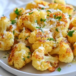 To make Garlic Parmesan Roasted Cauliflower, you will need a few simple items. Here’s what you'll gather: - 1 medium head of cauliflower, cut into florets - 3 tablespoons olive oil - 4 cloves garlic, minced - 1 teaspoon garlic powder - 1/2 teaspoon paprika - 1/2 teaspoon salt - 1/4 teaspoon black pepper - 1/2 cup grated Parmesan cheese - 2 tablespoons fresh parsley, chopped (for garnish) These ingredients come together to create a dish that is both tasty and easy. The garlic gives a strong flavor, while the Parmesan adds a nice cheesy touch. The spices help to elevate the taste, making this side dish a favorite. You won’t need any fancy tools or hard-to-find items. Just some fresh ingredients from your local store will do. {{ingredient_image_1}} - Preheat your oven to 425°F (220°C). - Prepare the baking sheet with parchment paper. This helps with easy cleanup. - In a large bowl, combine cauliflower florets with olive oil and spices. - Add minced garlic, garlic powder, paprika, salt, and black pepper. - Toss well to ensure even coating. This makes every bite tasty! - Spread the cauliflower on the baking sheet. Make sure the florets are not too close. - Roast in the oven for 20 minutes. Stir halfway to help them cook evenly. - After 20 minutes, take out the baking sheet. - Sprinkle grated Parmesan cheese over the cauliflower. - Return it to the oven and roast for another 10-15 minutes. Look for golden brown cheese. To get the best Garlic Parmesan Roasted Cauliflower, avoid overcrowding the baking sheet. If you pack the florets too tightly, they will not crisp up nicely. Instead, give each piece space to breathe. Stirring halfway through cooking helps too. This step ensures that all sides roast evenly and get golden brown. For extra flavor, consider adding more spices. You can try red pepper flakes for heat or dried thyme for a herbal touch. Another great idea is to drizzle a little olive oil before serving. This adds richness and makes the dish shine. Presentation matters! Garnish your cauliflower with fresh parsley and a sprinkle of Parmesan. This adds color and makes it look appetizing. You can also serve with lemon wedges. A squeeze of fresh lemon brightens the flavors and adds a nice zing. Pro Tips Even Roasting: Make sure to spread the cauliflower florets in a single layer on the baking sheet. Overcrowding can lead to steaming instead of roasting, preventing that desired crispiness. Cheese Variations: Experiment with different types of cheeses like Gruyère or Cheddar for a unique flavor twist. Just remember that the cooking time may vary slightly. Extra Flavor: For a kick, add a pinch of red pepper flakes or a splash of balsamic vinegar before roasting. This will elevate the dish with an extra layer of flavor. Garnishing Tips: Fresh herbs like thyme or basil can be used instead of parsley for a different aroma and taste. Also, consider adding toasted nuts for crunch! {{image_2}} You can swap out Parmesan cheese for other options. Pecorino Romano adds a sharp taste. Grana Padano offers a milder flavor. If you want a dairy-free option, try vegan Parmesan. Nutritional yeast gives a cheesy flavor too! Roasted cauliflower pairs well with other veggies. Try adding broccoli or bell peppers for more color. Carrots can bring sweetness, while zucchini adds moisture. For a tangy twist, drizzle balsamic glaze over the roasted veggies. It adds depth and brightness. Customizing spices can boost your dish. Fresh herbs like thyme or rosemary bring a fragrant touch. For a spicy kick, add chili flakes or cayenne pepper. Adjust the heat to your liking. This way, you can make each batch unique! To keep your Garlic Parmesan roasted cauliflower fresh, place leftovers in an airtight container. It’s best to refrigerate them within two hours of cooking. The cauliflower will stay good for up to three days in the fridge. Make sure to check for any signs of spoilage before eating. To reheat, you can use the oven or an air fryer. Both methods keep the cauliflower crispy. Heat your oven to 375°F (190°C) and bake for about 10 minutes. If you use an air fryer, set it to 350°F (175°C) for about 5-7 minutes. You can also add leftover cauliflower to salads or grain bowls for a quick meal. If you want to save cauliflower for later, freezing is a great option. Make sure to let it cool completely before freezing. Place the cooled cauliflower in a freezer-safe bag or container. It should last about three months in the freezer. When you’re ready to eat, thaw it in the fridge overnight. Reheat as mentioned above for the best results. You can serve Garlic Parmesan Roasted Cauliflower with many dishes. It pairs well with grilled chicken, steak, or fish. It also works great as a side for pasta or risotto. For a vegetarian meal, enjoy it with quinoa or a fresh salad. Consider adding lemon wedges for brightness. Yes, you can use frozen cauliflower. Just make sure to thaw and drain it first. Frozen cauliflower may not get as crispy as fresh. To improve texture, roast it a bit longer. Yes, Garlic Parmesan Roasted Cauliflower is gluten-free. None of the ingredients contain gluten. This makes it a great choice for those with gluten sensitivity. Always check packaging if using pre-made items. To make this dish dairy-free, use a dairy-free cheese. Nutritional yeast is a great option for a cheesy flavor. You can also skip the cheese entirely for a lighter dish. Drizzle with extra olive oil for richness. Cutting cauliflower into florets is easy. Start by removing the leaves from the head. Then, cut the head into quarters. Take each quarter and slice off the stem. Finally, break or cut each piece into bite-sized florets. Aim for uniform sizes for even cooking. This article guided you through making Garlic Parmesan Roasted Cauliflower. We covered important ingredients and easy steps for a flavorful dish. Remember to avoid overcrowding the baking sheet for perfect roasting. Explore variations with cheeses, spices, or even extra veggies for a personal touch. Store leftovers properly to enjoy them later. With these tips in mind, you're ready to create a tasty, healthy side dish. Embrace your cooking journey and have fun in the kitchen!