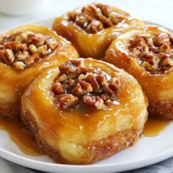 To make the best caramel pecan sticky buns, you need these simple ingredients: - 2 cups all-purpose flour - 1/4 cup granulated sugar - 1 packet (2 1/4 teaspoons) active dry yeast - 1/2 cup warm milk (about 110&deg;F) - 1/4 cup unsalted butter, melted - 1 large egg - 1/2 teaspoon salt - 1 tablespoon ground cinnamon - 1/2 cup brown sugar, packed - 1/4 cup butter, softened - 1 cup pecans, chopped - 1 cup caramel sauce (store-bought or homemade) Each ingredient plays a vital role. The flour gives the buns structure, while sugar adds sweetness. Yeast helps the dough rise, making it fluffy. Warm milk activates the yeast, ensuring a good rise. Butter enriches the dough, adding flavor and moisture. The egg binds everything together. Salt enhances the flavor, while cinnamon adds warmth and spice. Brown sugar adds a rich, caramel-like flavor. Softened butter spreads easily on the dough, and pecans give a crunchy texture. Finally, caramel sauce drizzles over the top, making these buns truly indulgent. Gather these ingredients, and you're ready to create a delicious treat that everyone will love! {{ingredient_image_1}} First, take a small bowl. Add warm milk and yeast. Make sure the milk is about 110&deg;F. Stir it gently and let it sit for five minutes. You will know it is ready when it gets foamy on top. This foam shows that the yeast is alive and ready to help our buns rise. Next, grab a large mixing bowl. Combine 2 cups of flour, 1/4 cup of granulated sugar, and 1/2 teaspoon of salt. Mix these dry ingredients well. Now, make a well in the center. Pour in the yeast mixture, 1/4 cup of melted butter, and 1 large egg. Stir until a dough forms. Knead the dough on a floured surface for about 5 to 7 minutes. It should feel smooth and elastic when done. Now, place the dough in a greased bowl. Cover it with a kitchen towel. Let it rise in a warm spot for about 1 hour. The dough should double in size. Once it has risen, punch it down gently to remove air. Roll it out into a rectangle about 12 by 18 inches. This size is perfect for our sticky buns. To make soft and fluffy buns, kneading and rising time matter. Knead the dough for about 5-7 minutes. This helps develop gluten, which gives the buns their structure. After kneading, let the dough rise in a warm area for about 1 hour until it doubles in size. This rise allows the yeast to work and creates that soft texture we love. You can use store-bought or homemade caramel sauce. Store-bought is quick and easy. Just pour it over your buns before baking. Homemade sauce has a rich flavor, but it takes time to make. If you choose homemade, wait until the sauce cools slightly before using. Either choice will give you delicious sticky buns. Measuring the cinnamon and sugar right is key. Use 1 tablespoon of cinnamon and 1/2 cup of brown sugar. Mix them well before sprinkling. Even distribution is important, so every bite is sweet and spicy. Use a spoon to sprinkle evenly over the dough. This will ensure that each bun has the perfect taste. Pro Tips Proof Your Yeast: Always ensure your yeast is fresh and active by proofing it in warm milk before adding it to the dough. Roll Tightly: When rolling the dough, make sure to roll it tightly to create those delicious swirls and prevent the filling from spilling out. Don&rsquo;t Skip the Second Rise: Allowing the rolls to rise again after cutting helps achieve a light and fluffy texture in the final buns. Caramel Temperature: If using homemade caramel, ensure it's at room temperature before drizzling to avoid melting the dough. {{image_2}} You can switch out pecans for other nuts. Walnuts add a nice crunch and earthy taste. Almonds bring a sweet, light flavor. Just chop them up and use the same amount as you would pecans. This change keeps the texture and taste fun and exciting. Want to boost the flavor? Try adding vanilla or orange zest. A teaspoon of vanilla adds warmth and depth. Orange zest gives a bright, fresh twist. Just mix these in when you combine the other ingredients. These small changes can make your sticky buns even more special. Get creative with toppings! Flavored syrups like maple or chocolate drizzles can add a new layer of taste. You can drizzle the syrup on top after baking. This makes the buns extra decadent. Try different combinations to find your favorite. It&rsquo;s a fun way to explore flavors! You can store sticky buns at room temperature or in the fridge. If you keep them at room temperature, place them in an airtight container. This helps keep them soft. They can last this way for about 2-3 days. If you want them to stay fresh longer, store them in the fridge. Cold storage can extend their life by a few extra days. Just remember that cold can make them a bit firmer. To freeze sticky buns, wrap them tightly in plastic wrap. Then, place them in a freezer-safe bag or container. This will help keep them fresh for about 2-3 months. When you want to enjoy them, take out the desired number of buns. Let them thaw in the fridge overnight. For a warm treat, you can reheat them in the oven at 350&deg;F for about 10-15 minutes. This will help restore their soft texture. Sticky buns last about 2-3 days at room temperature. If you store them in the fridge, they can last up to a week. However, the longer they sit, the less fresh they taste. To enjoy their full flavor and softness, eat them within the first few days after baking. This way, you get the best taste and texture from your delicious caramel pecan sticky buns. Yes, you can make sticky buns ahead of time. After preparing the dough, let it rise. Once it doubles in size, shape the buns. Place them in the baking dish, cover, and chill overnight in the fridge. The next morning, let them rise for about 30 minutes before baking. This method saves time and adds a nice flavor. If you don&rsquo;t have pecans, try walnuts or almonds. Both nuts add a great crunch and flavor. You can also use seeds, like sunflower or pumpkin seeds, for a nut-free option. Just chop them up and use them in the same way as pecans. To know if sticky buns are done, look for a golden brown color. The edges should be firm and not doughy. You can also use a toothpick; if it comes out clean, they are ready. Baking should take about 25-30 minutes at 350&deg;F. For best results, keep an eye on them near the end. You learned how to make delicious sticky buns from scratch. We covered ingredients, step-by-step methods, and helpful tips. Remember to knead well and let the dough rise properly for the best texture. Experiment with different nuts or flavors to make the recipe your own. Lastly, store your sticky buns right to keep them fresh. With these techniques, you'll impress anyone who tries them. Enjoy your baking journey!