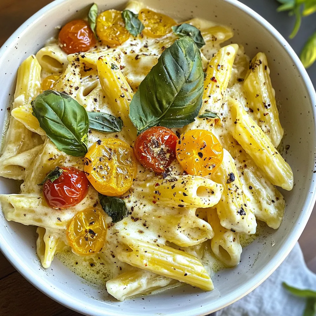 - 250g pasta (penne or fusilli works best) - 200g block of feta cheese - 2 cups cherry tomatoes, halved - 1/4 cup extra virgin olive oil - 3 cloves garlic, minced - 1 teaspoon dried oregano - 1 teaspoon dried basil - Freshly cracked black pepper to taste - Salt to taste - Fresh basil leaves for garnish For this baked feta pasta, you need just a few key ingredients. The pasta options I love are penne or fusilli. Both shapes hold the creamy sauce well. The star of this dish is a block of feta cheese. It melts beautifully and adds a rich flavor. You also need two cups of cherry tomatoes. Halving them helps them cook faster and burst with flavor. You will use extra virgin olive oil to coat the tomatoes. This oil brings out the best taste in the dish. Garlic adds a nice aroma and flavor, while oregano and basil round out the herbs. Salt and black pepper are essential for seasoning. Finally, fresh basil leaves are perfect as a garnish, giving a fresh touch. - Red pepper flakes for added heat - Garnishes: Fresh basil leaves If you like a bit of heat, consider adding red pepper flakes. They give a nice kick that balances the creaminess of the feta. Fresh basil leaves are not just for looks; they add a burst of flavor. You can make this dish your own by adjusting these optional ingredients. {{ingredient_image_1}} 1. Preheat your oven to 200°C (400°F). This step makes sure your dish cooks evenly. 2. Grab a large baking dish. In it, mix the halved cherry tomatoes with 1/4 cup of extra virgin olive oil. Use your hands or a spoon to coat each tomato. This helps them roast nicely. 1. Place the block of feta cheese right in the center of the baking dish. 2. Drizzle a bit more olive oil on the feta. Then, sprinkle 3 cloves of minced garlic, 1 teaspoon of dried oregano, and 1 teaspoon of dried basil on top. Season with salt and freshly cracked black pepper. 3. Bake the dish in your preheated oven for 30 minutes. Look for the feta to turn golden and the tomatoes to blister. This shows they are ready. 1. While the feta and tomatoes bake, cook 250g of pasta according to the package. Aim for al dente, which means it should have a slight bite to it. Drain the pasta and set it aside. 2. Once baking is done, remove the dish from the oven. Use a fork to mash the feta and mix it with the tomatoes. This forms a creamy sauce. 3. Add your cooked pasta to the baked mixture. Toss everything together well. Your pasta should be well-coated in that delicious sauce. Adjust seasoning if needed. For some heat, add red pepper flakes if you like. Now, you’re ready to serve this delightful dish! - Choosing the right pasta for the perfect texture I recommend using penne or fusilli for this dish. These shapes hold sauce well. They create a lovely bite with each forkful. Other shapes like rigatoni can also work, but stick to those for the best results. - Achieving the best feta consistency after baking Bake your feta until it turns golden and soft, about 30 minutes. This makes it easy to mash into the sauce. If it looks dry, it may need a few more minutes. Watch it closely to keep it creamy. - Suggestions for additional herbs or spices Try adding thyme or rosemary for an extra flavor boost. Fresh herbs like parsley work too. A sprinkle of red pepper flakes adds a nice kick if you like heat. - Alternative cheeses to use If feta isn't your favorite, try goat cheese or ricotta. They melt nicely and provide a different taste. You can even mix cheeses for a unique flavor. - Overbaking the feta Don’t let your feta bake too long. If it becomes too brown, it can taste bitter. You want it soft and creamy, perfect for mixing. - Undercooking the pasta Always cook your pasta al dente. If it is too soft, it will turn mushy when mixed with the sauce. Follow the package instructions closely for the best texture. Pro Tips Use High-Quality Feta: For the best flavor, choose a high-quality feta cheese. Greek feta made from sheep's milk offers a creamier texture and richer taste compared to others. Customize Your Pasta: Feel free to use any pasta shape you like! While penne and fusilli are great choices, farfalle or spaghetti will work just as well. Add Vegetables: Enhance the nutritional value by adding vegetables such as spinach, zucchini, or bell peppers. They can be tossed in the baking dish for added flavor. Store Leftovers Properly: If you have leftovers, store them in an airtight container in the refrigerator. Reheat gently on the stove or in the microwave, adding a splash of water if needed to loosen the sauce. {{image_2}} You can switch out cherry tomatoes for other tasty options. Try grape tomatoes or sun-dried tomatoes for a different flavor. If you prefer something milder, consider using roasted red peppers. For those who need dairy-free or vegan options, feta cheese can be replaced with a plant-based feta. Look for brands that mimic the texture and flavor of real feta. You can also use tofu, seasoned well, to create a creamy base. While penne and fusilli are great, feel free to explore other shapes. Bowtie, rigatoni, or even spaghetti can work nicely. Each shape brings its unique texture to the dish. If you need a gluten-free version, many pasta brands offer rice, quinoa, or chickpea-based options. These alternatives taste great and hold up well in this baked dish. Adding vegetables can really enhance this recipe. Spinach or kale adds a lovely green touch and boosts nutrition. Bell peppers bring sweetness and crunch, making the dish more colorful and vibrant. For a protein boost, consider adding chicken or shrimp. Cook them separately and mix them in with the pasta after baking. This not only adds flavor but also makes the meal more filling. To keep your baked feta pasta fresh, follow these steps. First, let it cool down to room temperature. Then, transfer it to an airtight container. Store it in the fridge for up to three days. For longer storage, freeze the dish. Use a freezer-safe container. It can last in the freezer for up to two months. When you want to enjoy your leftovers, reheating is key. To keep the texture nice, use the oven. Preheat the oven to 180°C (350°F). Place the pasta in an oven-safe dish, cover it with foil, and heat for about 15-20 minutes. You can also use the microwave. Heat in short bursts, stirring in between, until warm. However, the oven gives a better taste. How long can you keep leftovers in the fridge? If stored well, they can last about three days. After that, the flavor and safety might decline. Watch for signs of spoilage. If it smells off or looks unusual, it’s best to throw it away. Always trust your nose and eyes when checking food. For Baked Feta Pasta, I suggest using penne or fusilli. Both types hold sauce well. Penne has ridges that catch the sauce nicely. Fusilli's spiral shape helps mix with the creamy feta. Other options include rotini or any short pasta you like. Avoid long pasta, as it won't mix as well with the sauce. Yes, you can prep Baked Feta Pasta ahead. Start by roasting the feta and tomatoes. Allow it to cool, then store it in the fridge. When you're ready to eat, cook the pasta and mix it with the cold feta-tomato mix. This method keeps flavors fresh and saves time. Absolutely! Baked Feta Pasta is great for meal prep. Cook a larger batch and divide it into portions. Store in airtight containers in the fridge. It stays tasty for about three days. To reheat, use the microwave or oven. Add a splash of olive oil to keep it moist and delicious. You've learned how to make a tasty Baked Feta Pasta with simple steps. Start with cooking the pasta and preparing the sauce. Remember to avoid common mistakes like overbaking the feta. You can even try different variations and store leftovers correctly. This dish is easy to make and fun to tweak. Enjoy your cooking, and let your flavors shine!