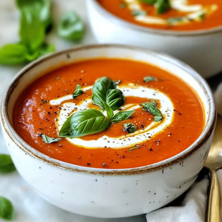 To make the Instant Pot Creamy Tomato Basil Soup, gather these items: - 2 tablespoons olive oil - 1 medium onion, chopped - 4 cloves garlic, minced - 2 cans (14.5 oz) diced tomatoes (with juice) - 2 cups vegetable broth - 1 teaspoon dried oregano - 1 teaspoon sugar (to balance acidity) - Salt and pepper to taste - 1 cup fresh basil leaves, chopped - ½ cup heavy cream or coconut cream (for a dairy-free option) If you don’t have some ingredients, here are some easy swaps: - Use any cooking oil instead of olive oil. - Swap the onion with shallots or leeks for a different flavor. - Use fresh tomatoes if you prefer, about 4-5 medium ones. - Chicken broth can replace vegetable broth for a non-vegetarian option. - If you want a lighter soup, use half-and-half instead of heavy cream. - For a dairy-free option, stick with coconut cream or use almond milk. This soup is not only tasty but also healthy. Here’s a quick look at its nutrition per serving: - Calories: 250 - Fat: 18g - Carbohydrates: 20g - Protein: 4g - Fiber: 3g - Sugar: 5g This creamy soup gives you a good dose of vitamins and minerals, especially from the tomatoes and basil. Enjoy this comforting dish! {{ingredient_image_1}} Start by gathering all your ingredients. You need olive oil, onion, garlic, diced tomatoes, vegetable broth, dried oregano, sugar, salt, pepper, fresh basil, and cream. Chop the onion and mince the garlic. This makes the cooking process easier. Set your Instant Pot to 'Sauté.' Add olive oil and let it heat. Toss in the chopped onion and sauté for three to four minutes. Wait until the onion turns soft and clear. Then add the minced garlic and sauté for one more minute. This step brings out great flavors. Now, pour in the diced tomatoes with their juice, the vegetable broth, dried oregano, sugar, salt, and pepper. Stir everything together. Close the lid, making sure the valve is on 'Sealing.' Select 'Manual' or 'Pressure Cook' and cook on high for ten minutes. When the timer goes off, carefully turn the valve to 'Venting' for a quick release. Once the steam stops, open the pot. Next, use an immersion blender to blend the soup until smooth. If you don’t have one, carefully transfer the soup to a countertop blender in batches. Blend until creamy. Once smooth, stir in the heavy cream or coconut cream along with the chopped basil. Turn the pot back to 'Sauté' for a few minutes. This will heat everything through. Taste and adjust the seasoning if needed. Now, you are ready to serve! Ladle the soup into bowls and add extra basil leaves on top for garnish. Enjoy this warm and flavorful soup! To make the best Instant Pot Creamy Tomato Basil Soup, follow these tips: - Use ripe tomatoes for a fresh taste. - Fresh basil adds a bright flavor, so don’t skip it. - Sauté the onion and garlic until golden. This step builds flavor. - Adjust the sugar to balance the acidity of the tomatoes. - Blend the soup until smooth for a creamy texture. Here are some common mistakes you should avoid: - Forgetting to season the soup can lead to blandness. - Overcooking the soup may make it too thick. - Using dried basil instead of fresh can dull the flavor. - Not releasing the pressure properly can ruin your meal. - Skipping the blending step means missing out on creaminess. Serve your soup in style with these ideas: - Garnish with extra basil leaves for a pop of color. - Drizzle cream on top for a rich finish. - Serve with crusty bread for a hearty meal. - Pair with a side salad for a refreshing touch. - Try adding croutons for crunch and flavor. Pro Tips Use Fresh Ingredients: Fresh basil and high-quality tomatoes can elevate the flavor of your soup significantly. Adjust Consistency: If you prefer a thicker soup, reduce the amount of broth or add a bit more cream to achieve your desired texture. Serve with Crusty Bread: A slice of crusty bread or a grilled cheese sandwich pairs perfectly with creamy tomato basil soup. Flavor Boost: Consider adding a splash of balsamic vinegar or a pinch of red pepper flakes for an extra flavor dimension. {{image_2}} To make this soup dairy-free, switch heavy cream for coconut cream. Coconut cream adds a rich taste without dairy. You can also use almond milk or cashew cream for a lighter option. These swaps keep the soup creamy and smooth, perfect for those avoiding dairy. You can boost nutrition by adding more vegetables. Try adding chopped carrots or celery when you sauté the onion and garlic. Spinach or kale can be stirred in after blending. They add color and flavor, making your soup even better. Feel free to play with herbs. While fresh basil shines in this recipe, you can try fresh thyme or parsley instead. You can also add a pinch of red pepper flakes for heat. This gives the soup a new twist while keeping it delicious and comforting. Store your Instant Pot Creamy Tomato Basil Soup in an airtight container. Let it cool to room temperature first. This soup stays fresh in the fridge for up to four days. When you’re ready to enjoy it again, just take it out. You can freeze this soup for later. Use freezer-safe containers or bags. Make sure to leave some space for expansion. This soup can last up to three months in the freezer. Thaw it overnight in the fridge before reheating. Reheat the soup on the stove for the best taste. Use low heat and stir often. You can also use a microwave. Heat it in short bursts, stirring in between. Add a splash of broth or cream if it seems too thick. Enjoy your warm bowl of goodness! Yes, you can use fresh tomatoes. You will need about 2 pounds. Peel and chop them. Fresh tomatoes give a bright flavor. If you use fresh, adjust the broth. You may need less broth since fresh tomatoes have more water. You can use coconut cream for a dairy-free option. It adds a nice flavor. You can also use milk or half-and-half for a lighter choice. If you want a lower-fat option, consider using Greek yogurt. Just stir it in after blending. If your soup is too thin, you have a few options. You can blend in some cooked potatoes. They will add body without changing the flavor much. Another option is to simmer the soup longer. This will evaporate some water and thicken it. Yes, you can make this soup in advance. Just store it in the fridge. It will stay fresh for about three days. You can also freeze it for up to three months. Just thaw it in the fridge before reheating. Yes, you can use a regular blender. Just be careful when blending hot soup. Blend in small batches to avoid spills. Make sure to let the soup cool a bit before blending for safety. This blog covered how to make a great soup. We examined the key ingredients, including substitutions and nutrition facts. You learned step-by-step how to prepare, cook, and blend your soup. I shared tips to avoid common mistakes and suggested ways to enhance the recipe with variations. Lastly, we discussed storage and reheating guidelines. Enjoying homemade soup is easy with these insights. Try it out and make it your own!