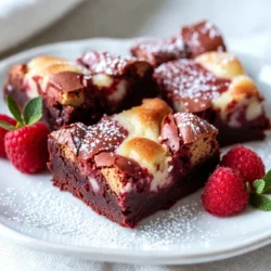 To make these tasty red velvet cheesecake brownies, gather these ingredients: - 1 cup unsalted butter, melted - 1 &frac12; cups granulated sugar - 1 teaspoon vanilla extract - 4 large eggs - 1 &frac34; cups all-purpose flour - &frac14; cup unsweetened cocoa powder - 1 teaspoon baking powder - &frac12; teaspoon salt - 1 tablespoon red food coloring - 8 oz cream cheese, softened - &frac12; cup powdered sugar - 1 teaspoon vanilla extract (for cheesecake layer) The key ingredients for this recipe are butter, sugar, eggs, flour, and cocoa powder. These create a rich brownie base. The red food coloring gives the brownies their signature look. The cream cheese layer is crucial too. It adds a creamy, sweet contrast. Optional additions can include nuts or even chocolate chips if you want some crunch. These can enhance texture but are not needed for the main recipe. Use unsalted butter for a balanced flavor. It helps control the salt level in your brownies. For sugar, granulated is perfect for sweetness. Always use fresh eggs for the best texture. When choosing flour, all-purpose works best. Make sure it is fresh to avoid a flat brownie. The cocoa powder should be unsweetened to balance the sweetness of the sugar. For the red food coloring, gel or liquid options work. Gel gives a more vibrant color. Use high-quality cream cheese for a smooth cheesecake layer. A good brand will ensure a rich flavor. {{ingredient_image_1}} Start by preheating your oven to 350&deg;F (175&deg;C). Grease a 9x13 inch baking pan. In a large bowl, mix 1 cup of melted butter, 1 &frac12; cups of granulated sugar, and 1 teaspoon of vanilla extract. Stir until smooth. Next, add 4 large eggs, one at a time. Mix well after each egg. In another bowl, sift together 1 &frac34; cups of all-purpose flour, &frac14; cup of cocoa powder, 1 teaspoon of baking powder, and &frac12; teaspoon of salt. Gradually add this dry mix to the wet mix. Stir just until combined. Finally, stir in 1 tablespoon of red food coloring. This gives the batter its bright color. In a separate bowl, beat 8 oz of softened cream cheese until it's creamy. Gradually add &frac12; cup of powdered sugar and 1 teaspoon of vanilla extract for the cheesecake layer. Mix until the cream cheese is smooth and fluffy. This layer adds a rich taste that pairs well with the red velvet brownie. Pour half of the brownie batter into the greased pan and spread it evenly. Spoon the cream cheese mixture over this layer, spreading it out. Then, pour the rest of the brownie batter on top. Use a knife to gently swirl the layers together for a marbled effect. Bake in the oven for 30-35 minutes. Check with a toothpick; it should come out with a few moist crumbs. Once done, let the brownies cool in the pan for about 15 minutes. Then, move them to a wire rack to cool completely before cutting them into squares. When making red velvet cheesecake brownies, keep these points in mind: - Overmixing the batter can lead to tough brownies. Mix just until combined. - Not measuring ingredients correctly can change the texture. Always use a scale or measuring cups. - Skipping the cooling time can make it hard to cut neat squares. Patience pays off! Creating a beautiful swirl is key for presentation. Follow these steps: - When layering the cheesecake mix, do not spread it too thin. - Use a knife or a toothpick to gently create swirls. - Don&rsquo;t over-swirl! Too much mixing can make it look muddy. Aim for a marbled look. Presentation is important for these brownies. Try these ideas: - Serve on a bright plate to highlight the red color. - Dust the top with powdered sugar for a snowy effect. - Add fresh raspberries or strawberries on the side for color. - A dollop of whipped cream adds richness and looks appealing. Pro Tips Use Room Temperature Ingredients: Ensure that your cream cheese is at room temperature for a smoother cheesecake layer. This helps in achieving a creamy texture without lumps. Don't Overmix the Batter: When combining the dry and wet ingredients, mix until just combined. Overmixing can lead to dense brownies instead of the desired fudgy texture. Swirl Carefully: When creating the marbled effect, use a gentle hand with the knife. Too much swirling can blend the layers too much, losing the striking red and white contrast. Cool Completely Before Cutting: Allow the brownies to cool completely on a wire rack before cutting. This helps them set up properly and makes for cleaner edges when slicing. {{image_2}} You can make your brownies even better by adding nuts or chocolate chips. Walnuts or pecans add a nice crunch. Just chop them up and mix in about half a cup. If you love chocolate, add a cup of chocolate chips. They melt into the brownies and give a rich flavor. Mix these in right before you pour the batter into the pan. This small change makes a big impact. To make these brownies gluten-free, use a gluten-free flour blend. Many stores sell this blend, and it works well in most recipes. Replace the all-purpose flour with the same amount of gluten-free flour. This way, you keep the same chewy texture. Be sure to check that all other ingredients are also gluten-free. This option lets everyone enjoy these treats. You can also try new flavors to change things up. For a minty twist, add a teaspoon of peppermint extract to the cheesecake layer. If you prefer fruit flavors, mix in a bit of orange or lemon zest. This brightens the taste and adds freshness. Experiment with spices too; a pinch of cinnamon can add warmth. Each new flavor gives you a chance to enjoy these brownies in a whole new way. To keep your red velvet cheesecake brownies fresh, store them in an airtight container. Place parchment paper between layers to avoid sticking. You can also wrap them in plastic wrap for extra protection. Store the container in a cool, dry place. Avoid direct sunlight to maintain their texture and flavor. If you want to keep brownies longer, freezing works well. First, let them cool completely. Cut the brownies into squares. Wrap each piece tightly in plastic wrap. Then, place them in a freezer-safe bag or container. They can freeze for up to three months. When ready to eat, thaw them in the fridge overnight. These brownies stay fresh for about 5 to 7 days at room temperature. If you store them in the fridge, they can last up to 10 days. However, the best taste comes when they are a few days old. Enjoy them while they are soft and creamy for the best experience! To boost the flavor of the cheesecake layer, add a splash of lemon juice. This adds a nice tang. You can also mix in some chocolate chips or a hint of almond extract. These flavors blend well and make the cheesecake richer. Try using a flavored cream cheese, like strawberry, for a fun twist. Experiment with your favorite flavors to find what you love most! Yes, you can use other food coloring options! While red is classic, you can try pink or purple for a unique look. Gel food coloring works best, as it gives vibrant color without changing the batter's texture. Just remember to adjust the amount based on the brand and shade. Always start with a small amount and add more until you reach your desired color. Finding pre-made red velvet cheesecake brownies can be fun! Check local bakeries or specialty dessert shops. Many grocery stores also offer them in their bakery section. If you prefer online options, several websites sell gourmet brownie assortments. Just make sure to read reviews to find a trusted source. Enjoy the convenience of having a sweet treat ready to go! This blog post covered how to create delicious red velvet cheesecake brownies. We explored essential and optional ingredients, with a focus on quality. You learned step-by-step instructions for making the batter and cream cheese layer, baking, and cooling. Remember to avoid common mistakes for the best results. Try different flavor combinations and adapt the recipe for gluten-free options. Store brownies correctly to enjoy them longer. With these tips, you can make a tasty treat that impresses. Enjoy sharing your masterpiece!