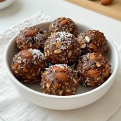 Making Almond Joy Energy Balls is simple. Gather these ingredients for a sweet and healthy treat: - 1 cup pitted dates - 1 cup almond butter - 1 cup unsweetened shredded coconut - 1/2 cup almonds, roughly chopped - 1/4 cup cocoa powder - 1 tsp vanilla extract - A pinch of sea salt - 2 tablespoons honey or maple syrup (optional for added sweetness) Each ingredient plays a key role in flavor and texture. Pitted dates provide natural sweetness and stickiness. Almond butter adds creaminess and healthy fat. Shredded coconut gives a chewy texture and tropical taste. Chopped almonds add crunch. Cocoa powder brings rich chocolate flavor. Vanilla extract enhances the sweetness, while sea salt balances the taste. Honey or maple syrup is optional; use it if you want a sweeter snack. These ingredients come together to create a delicious energy ball. They are perfect for a quick snack or a post-workout boost. The mix of flavors will remind you of the classic Almond Joy candy, but in a healthier way. Plus, these energy balls are easy to make and store! {{ingredient_image_1}} First, gather your pitted dates and almond butter. In a food processor, combine these two ingredients. Pulse until the mixture is smooth and creamy. You might need to stop and scrape the sides. This ensures every bit mixes well. Next, add the fun stuff! Toss in the shredded coconut, chopped almonds, cocoa powder, vanilla extract, and a pinch of sea salt. If you like more sweetness, now is the time to add honey or maple syrup. This can really boost the flavor! After mixing, process the mixture until it forms a sticky dough. If the dough feels too dry or crumbly, add a tablespoon of water or more nut butter. This helps it stick together. Now, scoop out about a tablespoon of the mixture. Roll it into a ball with your hands. Repeat this step until you&rsquo;ve used up all the dough. Finally, place your rolled energy balls on a baking sheet lined with parchment paper. Refrigerate them for about 30 minutes. This step helps them firm up and makes them easier to eat. Enjoy! To get the perfect texture, you might need to adjust the mix. If the dough feels too crumbly, add a tablespoon of water or more almond butter. This helps bind everything together. Make sure not to over-process the mixture. You want to keep some texture in your energy balls for that delightful bite. Presentation makes a big difference. I love to garnish my energy balls with shredded coconut or crushed almonds. It adds a nice touch and makes them look tasty. Serving them in decorative bowls also boosts their visual appeal. A simple bowl can turn a snack into a treat. You can customize the sweetness to your liking. Honey and maple syrup are great options to add flavor. If you prefer a milder taste, skip the sweetener. Each sweetener changes the flavor slightly, so feel free to experiment. Pro Tips Use Fresh Dates: Make sure to use fresh, soft pitted dates for the best texture and sweetness in your energy balls. Customize Your Nuts: Feel free to mix and match your nuts. Cashews or walnuts can be great alternatives to almonds for a different flavor profile. Experiment with Flavors: Add spices like cinnamon or nutmeg to give your energy balls an extra flavor kick. Storage Tips: Store your energy balls in the fridge for up to two weeks or freeze them for longer storage. Just make sure to use an airtight container! {{image_2}} You can change the taste of your Almond Joy Energy Balls easily. Try using different nut butters. Sunflower seed butter or cashew butter can offer new flavors. You can also add protein powders for a boost. If you want a twist, replace cocoa powder with carob. Carob has a sweet, earthy flavor that many enjoy. It can make your energy balls unique and tasty. If you need vegan or nut-free options, you can make simple swaps. For a vegan version, use maple syrup instead of honey. To make these nut-free, replace almond butter with sunflower seed butter. You can also ensure all ingredients are free from gluten. This way, everyone can enjoy these energy balls without worry. To make your energy balls even more fun, add mix-ins. Dried fruits like raisins or cranberries add sweetness. Chia seeds can provide a good crunch and nutrition. If you love chocolate, throw in some dark chocolate chips. These additions can make each bite exciting and different! To keep your Almond Joy Energy Balls fresh, store them in an airtight container. This helps prevent them from drying out. You can place them in the fridge for longer shelf life. They will stay good for about a week in the fridge. If you want to save them for later, refrigeration works great! You can freeze these energy balls for long-term storage. Simply place them in a single layer on a baking sheet. Once frozen, transfer them to a freezer-safe bag or container. This method helps keep them from sticking together. They can last up to three months in the freezer. When you want to enjoy one, simply take it out and let it thaw. You can leave it at room temperature for about 30 minutes. If you&rsquo;re in a hurry, you can also pop it in the microwave for a few seconds. Enjoy your tasty snack anytime! Almond Joy Energy Balls last about one week in the fridge. Store them in an airtight container. For longer storage, you can freeze them. They keep well for up to three months in the freezer. Just thaw them before eating. Yes, you can use different nuts! Try walnuts, pecans, or cashews. Each nut adds its own flavor and crunch. Just chop them roughly before mixing. This will keep your energy balls exciting and tasty. These energy balls are full of nutrients. They provide healthy fats, fiber, and protein. Dates offer natural sweetness and energy. Almond butter adds healthy fats and protein. Coconut gives you fiber and adds a tropical taste. Together, they make a balanced snack. If you want to skip dates, use ripe bananas or applesauce. Both options will add natural sweetness. You might need to adjust the amount of nut butter. Just make sure the mixture stays sticky enough to form balls. Absolutely! You can make these energy balls ahead of time. Just prepare them and store them in the fridge. They are perfect for a quick snack or a post-workout boost. Having them ready makes healthy eating easy! You learned how to make Almond Joy Energy Balls using simple, tasty ingredients. We covered each step, from mixing the base to forming the balls and chilling them. Remember, you can adjust sweetness and flavor to suit your taste. Storage is easy, ensuring they stay fresh or last longer in the freezer. Enjoy making these snacks for a healthy treat anytime. They are fun, nutritious, and full of flavor. With these tips, you can tailor your energy balls to your liking, making them a perfect addition to your meal prep.