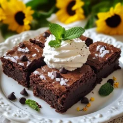 - 1 cup unsalted butter - 1 cup granulated sugar - 1 cup brown sugar, packed - 4 large eggs - 1 teaspoon vanilla extract - 1 cup all-purpose flour - 1/2 cup unsweetened cocoa powder - 1 teaspoon baking powder - 1/2 teaspoon salt - 1/2 cup chocolate chips - 1/4 cup brewed coffee, cooled - 1/4 teaspoon peppermint extract - Whipped cream, for topping (optional) - Fresh mint leaves, for garnish When baking, precise measurements matter. Use standard cups and teaspoons. For example: - Use 1 cup for dry and wet ingredients. - Eggs are counted by the piece. - Baking powder and salt are measured by teaspoons. Choosing the right ingredients can make a big difference. Here are some tips: - Butter: Use unsalted butter for better control of salt. - Sugars: Granulated sugar adds sweetness, while brown sugar adds moisture and depth. - Cocoa Powder: Use unsweetened cocoa for a rich chocolate taste. - Coffee: Brew coffee adds a nice depth to the brownies. Make sure it&rsquo;s cooled before mixing. - Peppermint Extract: A little goes a long way. Choose a pure extract for the best flavor. - Mint Leaves: Fresh mint makes a great garnish. Look for vibrant, green leaves. These tips will help you make the best Mocha Mint Brownies. Enjoy the fun of baking! {{ingredient_image_1}} Start by preheating your oven to 350&deg;F (175&deg;C). This heat gets the brownies nice and warm. Next, take a 9x13-inch baking pan. Grease it well to keep the brownies from sticking. I like to line the bottom with parchment paper. Leave some paper hanging over the edges. This will help you lift the brownies out later. In a large saucepan, melt 1 cup of unsalted butter over medium heat. Once it melts, take it off the heat. Stir in 1 cup of granulated sugar and 1 cup of packed brown sugar. Mix them until they blend well. Let this mixture cool down a bit. Then, add 4 large eggs one at a time. Whisk well after each egg. Finally, stir in 1 teaspoon of vanilla extract. This adds a nice flavor. Take another bowl and sift together 1 cup of all-purpose flour, 1/2 cup of unsweetened cocoa powder, 1 teaspoon of baking powder, and 1/2 teaspoon of salt. This helps to mix the dry ingredients evenly. Gradually fold this dry mixture into the wet ingredients. Be gentle and stop mixing when it just comes together. Next, stir in 1/4 cup of cooled brewed coffee and 1/4 teaspoon of peppermint extract. This gives a mocha and mint flavor. Finally, add 1/2 cup of chocolate chips. Be careful not to overmix. Pour the batter into your prepared pan. Spread it evenly with a spatula. Bake for 25-30 minutes. Check with a toothpick. It should come out with a few moist crumbs. Let the brownies cool in the pan for 10 minutes. Use the parchment paper to lift them out. Allow them to cool completely on a wire rack. Once cooled, cut into squares. Enjoy them plain or topped with whipped cream and fresh mint leaves! To get fudgy brownies, use more butter. The butter gives them a soft bite. You also want to measure the flour right. Too much flour can make them dry. Spoon the flour into your measuring cup and level it off. Don&rsquo;t pack it down. Also, don&rsquo;t overmix the batter. Mix until just combined. This keeps the brownies moist and fudgy. Adding mint flavor is easy and fun. Use peppermint extract for a strong taste. A little goes a long way. Start with 1/4 teaspoon, then taste. You can always add more. Fresh mint leaves are great as a garnish. They give a nice look and fresh taste. If you want a stronger mint flavor, consider adding mint chocolate chips. They blend well with the mocha. Serve your brownies warm for the best taste. A dollop of whipped cream on top makes them special. Fresh mint leaves add color and a burst of flavor. You can also pair them with vanilla ice cream. The cold ice cream contrasts the warm brownies perfectly. For a coffee twist, serve with a shot of espresso. This enhances the mocha flavor and makes dessert even better! Pro Tips Use Quality Chocolate: Opt for high-quality chocolate chips for a richer flavor in your brownies. Check for Doneness: Insert a toothpick into the center; it should come out with a few moist crumbs, not wet batter. Let Them Cool: Allow the brownies to cool completely before cutting to ensure clean, even squares. Experiment with Extracts: Feel free to adjust the peppermint extract to your taste, or try using different flavors like almond or orange. {{image_2}} You can change the flavor of your brownies easily. Swap out the peppermint for orange zest. This gives a bright and fresh taste. You can also add almond extract for a nutty flavor. Dark chocolate chips can replace regular ones for a richer taste. Mix in some chopped nuts for crunch. These changes can make your brownies unique. Making vegan brownies is simple. Use flax eggs instead of real eggs. Mix one tablespoon of ground flaxseed with three tablespoons of water. Let it sit for a few minutes to thicken. For gluten-free brownies, use almond flour or a gluten-free blend. These swaps keep the brownies tasty and fun. Toppings can take your brownies up a notch. Add a layer of soft cream cheese on top before baking. This creates a nice swirl and adds creaminess. You can also sprinkle crushed candy canes or nuts on top. Drizzle melted chocolate over the finished brownies for extra flair. These little details make your brownies stand out. To keep your Mocha Mint Brownies fresh, store them in an airtight container. Place a piece of wax paper between layers. This helps keep them moist and soft. Store at room temperature for up to three days. If you want them to last longer, refrigerate them. They will stay fresh in the fridge for up to one week. Freezing is a great way to save brownies for later. First, let the brownies cool completely. Cut them into squares before freezing. Wrap each square in plastic wrap tightly. Then, place them in a freezer-safe bag. Make sure to remove as much air as possible. Frozen brownies can last for up to three months. When you're ready to eat them, just thaw in the fridge overnight. To enjoy your brownies warm, reheat them easily. Preheat your oven to 350&deg;F (175&deg;C). Place the brownies on a baking sheet. Cover them with foil to prevent drying out. Heat for about 10-15 minutes. If you want a quick option, use the microwave. Heat each brownie for about 10-15 seconds. Add whipped cream or fresh mint leaves for extra delight! Mocha Mint Brownies can last up to one week if stored right. Keep them in an airtight container at room temperature. You can also refrigerate them to extend their life. However, they may lose some of their texture if chilled too long. For best taste, eat them fresh, within a few days. Yes, you can make some substitutions in this recipe. If you need a dairy-free option, use vegan butter instead of unsalted butter. You can swap granulated sugar with coconut sugar for a different flavor. If you don&rsquo;t have peppermint extract, use mint leaves or omit it altogether. The recipe will still be tasty! To cut brownies neatly, let them cool completely first. Use a sharp knife to make clean cuts. For perfect squares, dip the knife in hot water before cutting, then wipe it dry. This helps prevent the brownies from sticking to the knife. You can also line the pan with parchment paper for easy lifting. This blog post covered how to make delicious mocha mint brownies. We explored the ingredients, mixing methods, and essential tips for the best results. I shared ways to enhance flavor and offered serving ideas. We also discussed variations for different diets and how to store leftovers. My final thoughts: follow these steps, and you&rsquo;ll make tasty brownies everyone will love. Enjoy the process and share your creations with friends!