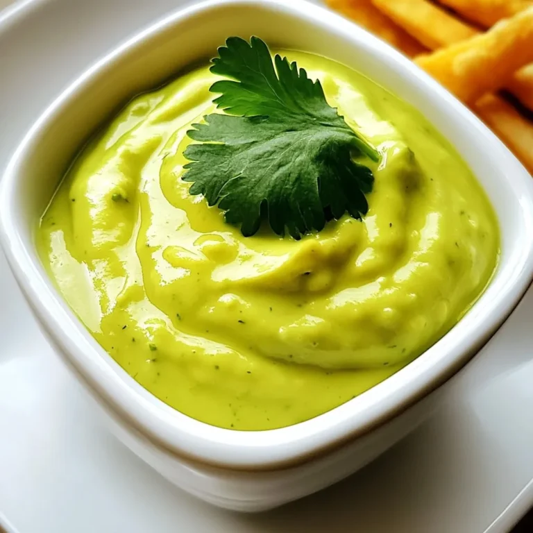 For this creamy avocado cilantro dressing, gather these simple ingredients: - 1 ripe avocado - 1 cup fresh cilantro leaves, packed - 1 tablespoon lime juice - 1/2 cup Greek yogurt (or dairy-free yogurt) - 1 clove garlic, minced - 1/4 cup water (adjust for desired consistency) - 1/4 teaspoon cumin - Salt and pepper to taste If you don’t have an ingredient, here’s what you can use: - Instead of Greek yogurt, use regular yogurt or a plant-based yogurt. - Swap lime juice for lemon juice if you prefer. - For garlic, you can use garlic powder, about 1/8 teaspoon. - If fresh cilantro is hard to find, use parsley for a different flavor. This dressing is not just tasty; it is also healthy: - Avocado is full of good fats. It helps keep your heart healthy. - Cilantro has antioxidants and may help with digestion. - Greek yogurt provides protein and probiotics for gut health. - Lime juice adds vitamin C, which boosts your immune system. - Garlic can help lower blood pressure and improve heart health. Each ingredient adds flavor and health benefits to your meals. Enjoy this dressing on salads, tacos, or as a dip! {{ingredient_image_1}} To make creamy avocado cilantro dressing, gather your ingredients first. Here’s what you need: - 1 ripe avocado - 1 cup fresh cilantro leaves, packed - 1 tablespoon lime juice - 1/2 cup Greek yogurt (or dairy-free yogurt) - 1 clove garlic, minced - 1/4 cup water (adjust for desired consistency) - 1/4 teaspoon cumin - Salt and pepper to taste Start by cutting the avocado in half. Remove the pit and scoop out the flesh. Place it in a blender or food processor. Next, add the cilantro, lime juice, Greek yogurt, minced garlic, and cumin. When blending, the key is to ensure everything mixes well. I recommend starting on a low speed. Gradually increase to high speed. This helps all the ingredients blend smoothly without splattering. If the mixture is too thick, add a little water—about 1/4 cup to start. Blend until you reach a creamy texture. Scrape down the sides if needed, and blend again. To get the best consistency, it’s important to adjust the water. If your dressing is too thick, keep adding water slowly. Taste as you go. It should be creamy but pourable. Once you have the right texture, season with salt and pepper. Blend once more to mix the seasoning well. Your dressing is now ready to enjoy! This dressing is so versatile! You can drizzle it over your favorite salad or use it as a dip. It pairs well with grilled chicken or shrimp. Try it with tacos or burritos for a fresh twist. You can also mix it into grain bowls for added flavor. Want to boost the taste? Add more lime juice for tang or a pinch of cayenne for heat. You can also toss in a bit of honey for sweetness. Experiment with other herbs like parsley or basil to change things up. Avoid using unripe avocados; they won’t blend well. If you skip the lime juice, the dressing may turn brown quickly. Don’t forget to taste and adjust the seasoning. A little salt and pepper can make a big difference. Lastly, be careful not to add too much water at once; this can make your dressing too thin. Pro Tips Choose the Right Avocado: Make sure to select a ripe avocado that yields slightly to pressure for a creamy texture in the dressing. Adjust Consistency: Feel free to adjust the amount of water to achieve your preferred dressing thickness, whether you want it thicker for a dip or thinner for a salad drizzle. Freshness is Key: Use fresh cilantro and lime juice for the best flavor; dried herbs won't provide the same vibrant taste. Storage Tips: To prevent browning, store the dressing in an airtight container and press plastic wrap directly against the surface before sealing. {{image_2}} You can easily make this dressing dairy-free. Instead of Greek yogurt, use dairy-free yogurt. Almond, coconut, or soy yogurt works well. These options keep the creaminess while making it vegan. You can also skip the yogurt altogether. Just add a bit more avocado and water for a smooth texture. To add some heat, toss in jalapeños. Start with one small jalapeño, seeds removed. Blend it in with the other ingredients. This spicy twist adds a kick to your dressing. Adjust the amount of jalapeño based on your heat preference. It’s perfect for those who love bold flavors. Feel free to switch up the herbs. Instead of cilantro, try parsley or basil. Each herb brings a new taste. You can also add a splash of apple cider vinegar for tang. If you want a different flavor, mix in a bit of green onion or dill. These changes give you endless options for delicious dressings. To keep your creamy avocado cilantro dressing fresh, store it in an airtight container. Glass jars work best. Make sure to seal it tightly. This helps prevent air from getting in and causing spoilage. Always use a clean spoon when serving. This keeps the dressing free from bacteria. You can keep this dressing in the fridge for up to three days. After this, it may spoil. Look for changes in color or smell. If it starts to turn brown or smells off, it’s time to toss it. You might also see separation; this is normal. Just give it a good stir, but if it smells bad, don’t take the risk. If you want to save it longer, freezing is a great option. Pour the dressing into an ice cube tray for easy use later. Once frozen, transfer the cubes to a freezer bag. Label the bag with the date. You can store it for up to three months. When you need some, just thaw a few cubes in the fridge or at room temperature. Yes, you can use other types of yogurt. Greek yogurt gives a thick texture and tangy flavor. If you want a lighter option, try regular yogurt. You can also use dairy-free yogurt if you're vegan or lactose intolerant. Each type will change the creaminess and taste a bit, but they all work well. To adjust the flavor, start with lime juice. Add more for a tangier taste. If you like heat, try adding a pinch of chili powder or a slice of jalapeño. Garlic also adds a strong flavor; you can use less if it’s too much. Taste as you go, and blend until it fits your liking. This dressing works great on green salads. Try it on a simple mix of lettuce, tomatoes, and cucumbers. It also pairs well with grain salads, like quinoa or farro. For a heartier option, drizzle it over a taco salad. The creamy dressing adds richness to fresh ingredients, making every bite tasty. This blog post covered key points on making a great dressing. We discussed the ingredients, their benefits, and swaps you can use. I shared step-by-step instructions and tips for perfecting your dressing's texture. You learned about different variations, including dairy-free options, and how to store your dressing properly. Experiment with flavors and find what you enjoy most. With a few techniques and ideas, you can elevate your salads and meals. Enjoy cooking and make your dressing unique!