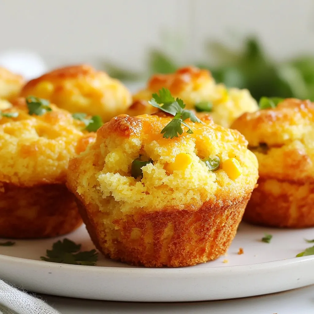For these delightful muffins, gather the following ingredients: - 1 cup cornmeal - 1 cup all-purpose flour - 1 tablespoon baking powder - 1/2 teaspoon baking soda - 1/2 teaspoon salt - 1 cup buttermilk - 2 large eggs - 1/4 cup honey - 1/4 cup vegetable oil - 1 cup shredded sharp cheddar cheese - 2-3 jalapeños, finely chopped (adjust for spice preference) - 1/4 cup corn kernels (fresh or frozen) These components come together to create a sweet and spicy treat. You can take the flavor up a notch with: - 1 tablespoon fresh cilantro, chopped for garnish Adding cilantro gives the muffins a fresh touch and brightens the taste. Be mindful of common allergies when making these muffins. The recipe contains: - Wheat (from all-purpose flour) - Dairy (from buttermilk and cheese) - Eggs If anyone has allergies, consider alternative ingredients. Use gluten-free flour, plant-based milk, or egg replacers. Always check labels for hidden allergens. {{ingredient_image_1}} Start by preheating your oven to 400°F (200°C). This step ensures even cooking. Next, grease a muffin tin or use paper liners. Greasing helps prevent sticking and makes clean-up easier. In a large bowl, combine the dry ingredients. Use 1 cup of cornmeal, 1 cup of all-purpose flour, 1 tablespoon of baking powder, 1/2 teaspoon of baking soda, and 1/2 teaspoon of salt. Whisk them together until they’re well mixed. This step adds air and lightness to your muffins. In another bowl, mix the wet ingredients. Use 1 cup of buttermilk, 2 large eggs, 1/4 cup of honey, and 1/4 cup of vegetable oil. Stir them until smooth. This mixture adds moisture and flavor to your muffins. Pour the wet mix into the dry mix. Stir gently until just combined. Do not overmix, as this can make the muffins tough. Fold in 1 cup of shredded sharp cheddar cheese, 2-3 finely chopped jalapeños, and 1/4 cup of corn kernels. Spoon the batter into the muffin tin, filling each cup about 2/3 full. Bake for 15-18 minutes. To test for doneness, insert a toothpick into the center. It should come out clean. Once baked, let them cool in the tin for about 5 minutes before transferring them to a wire rack. Enjoy your flavorful muffins warm! If your muffins don’t rise, check your baking powder. It should be fresh. Also, avoid overmixing. This can make the muffins dense. If they turn out dry, try adding more buttermilk. This will add moisture and flavor. For a soft texture, use room-temperature eggs and buttermilk. This helps the batter mix well. Mix the dry and wet ingredients until just combined. A few lumps are okay. Fold in the jalapeños and cheese gently. This keeps your muffins light and fluffy. Serve these muffins warm for the best taste. They pair well with chili or soup. You can also enjoy them with honey butter. For a fresh touch, top with chopped cilantro. These options enhance the flavor and make your meal special. Pro Tips Adjust the Spice Level: If you prefer less heat, remove the seeds from the jalapeños before chopping. For a spicier kick, add extra jalapeños or use a spicier variety. Cheese Variations: Feel free to experiment with different cheese types such as pepper jack or Monterey jack for a unique flavor twist. Use Fresh Corn: If available, use fresh corn kernels for a sweeter taste and added texture. Just cut them off the cob and fold them into the batter. Storage Tips: Store any leftover muffins in an airtight container at room temperature for up to 3 days or freeze them for longer storage. Reheat in the oven for best results. {{image_2}} You can easily swap ingredients to fit your needs. If you're gluten-free, try using a gluten-free flour blend instead of all-purpose flour. For a dairy-free version, replace buttermilk with almond milk or oat milk. Use a plant-based cheese to keep it vegan while maintaining flavor. Honey can be swapped with maple syrup for a similar sweetness. Feel free to experiment with other veggies! Chopped bell peppers add sweetness and color. For a heartier muffin, include cooked and crumbled bacon or sausage. If you want a touch of freshness, add diced green onions or spinach. These ingredients keep the muffins exciting and flavorful. You can play with the balance of sweet and savory. To make it sweeter, add a bit more honey or even cornmeal. You might also try adding a handful of blueberries or diced apples. If you prefer a more savory muffin, increase the jalapeños or add spices like cumin or smoked paprika. Each change makes the muffins unique! To keep your jalapeño cheddar cornbread muffins fresh, store them in an airtight container. Place them at room temperature if you plan to eat them within two days. For longer storage, the fridge is a good choice. Just remember that the fridge can dry them out a bit. When you're ready to enjoy your muffins again, reheating is simple. Preheat your oven to 350°F (175°C). Wrap the muffins in aluminum foil to keep them soft. Heat for about 10 minutes or until warm. You can also use a microwave. Just heat them for 15-20 seconds. This works great if you’re in a rush! If you want to save some muffins for later, freezing is a smart option. First, let them cool completely. Then, wrap each muffin in plastic wrap. Place them in a freezer bag for extra protection. They will stay good for about three months. To thaw, simply take one out and let it sit at room temperature for about an hour. You can also reheat them straight from the freezer; just add a few extra minutes to your heating time. Enjoy your flavorful delight anytime! Yes, you can make these muffins ahead. Bake them and let them cool. Store the muffins in an airtight container. They will stay fresh for up to three days. You can also freeze them for longer storage. Just thaw them overnight in the fridge before serving. To adjust the spice level, change the number of jalapeños. For mild muffins, use only one jalapeño. If you want more heat, add two or three. Remove the seeds and membranes for a milder flavor. You can also add a pinch of cayenne pepper for extra kick. Yes, you can use different cheeses. Monterey Jack or pepper jack work well. These cheeses will give a nice flavor and melt well. You can even try a blend of cheeses for a unique taste. Just keep the amount the same, about one cup of cheese. These muffins are great with chili or soup. They also pair well with grilled meats. For a snack, enjoy them with butter or honey. You can even serve them with a fresh salad. The options are endless! In this post, we explored the ingredients, steps, tips, variations, and storage for Jalapeño Cheddar Cornbread Muffins. You learned how to create tasty muffins while considering allergies and personal tastes. Remember, small changes can lead to delicious results. With these methods, you can enjoy perfect cornbread muffins every time. Keep experimenting with flavors and ingredients, and always enjoy the process. Happy baking!